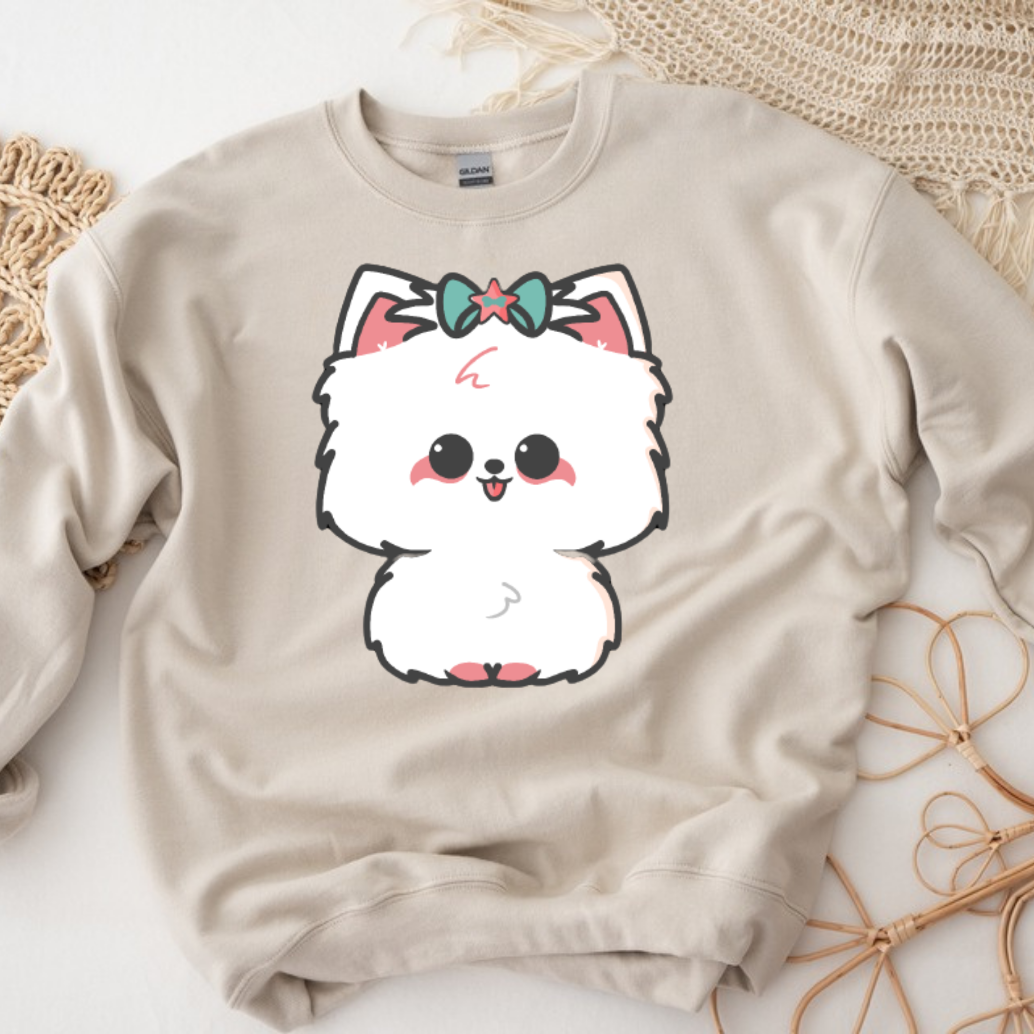 White Puppy with Bow Sweatshirt