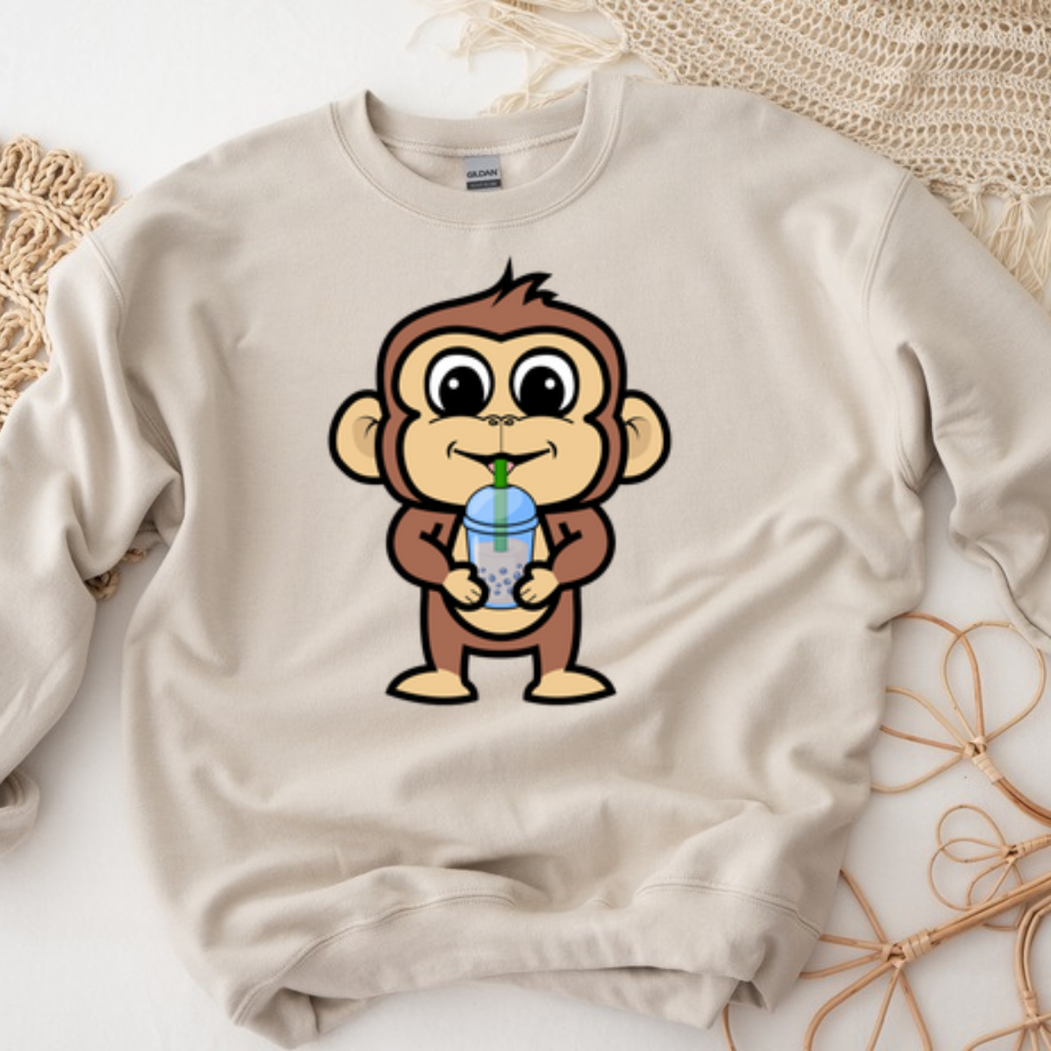 Monkey Drinking Boba Tea Sweatshirt