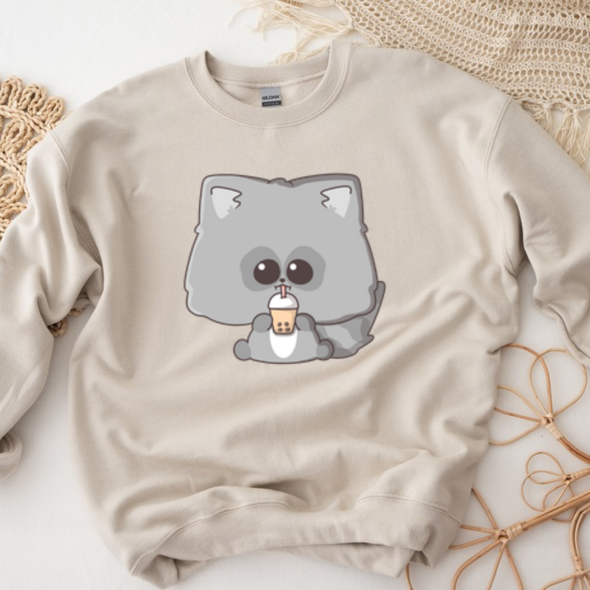 Raccoon Drinking Boba Tea Sweatshirt