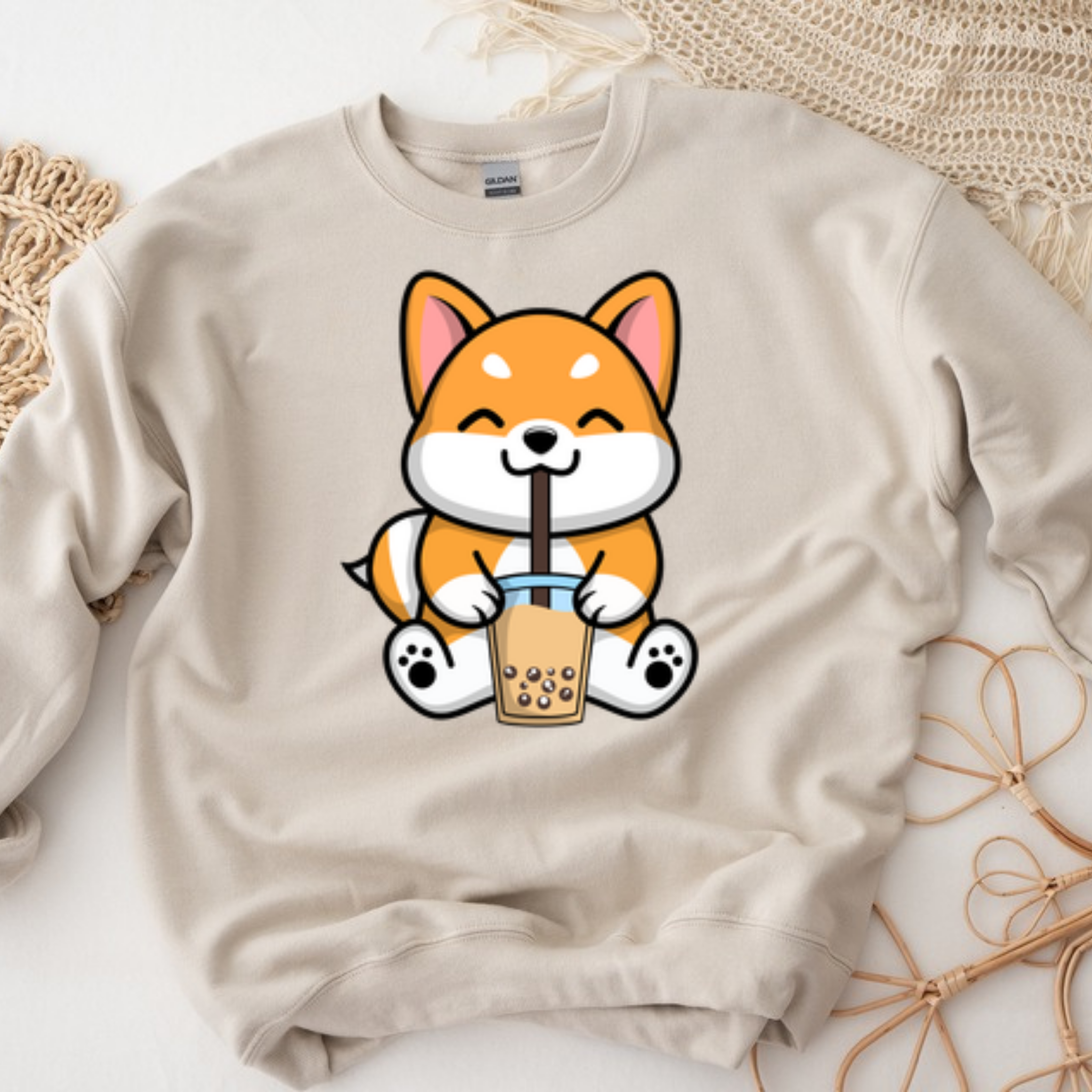 Puppy Drinking Boba Tea Sweatshirt