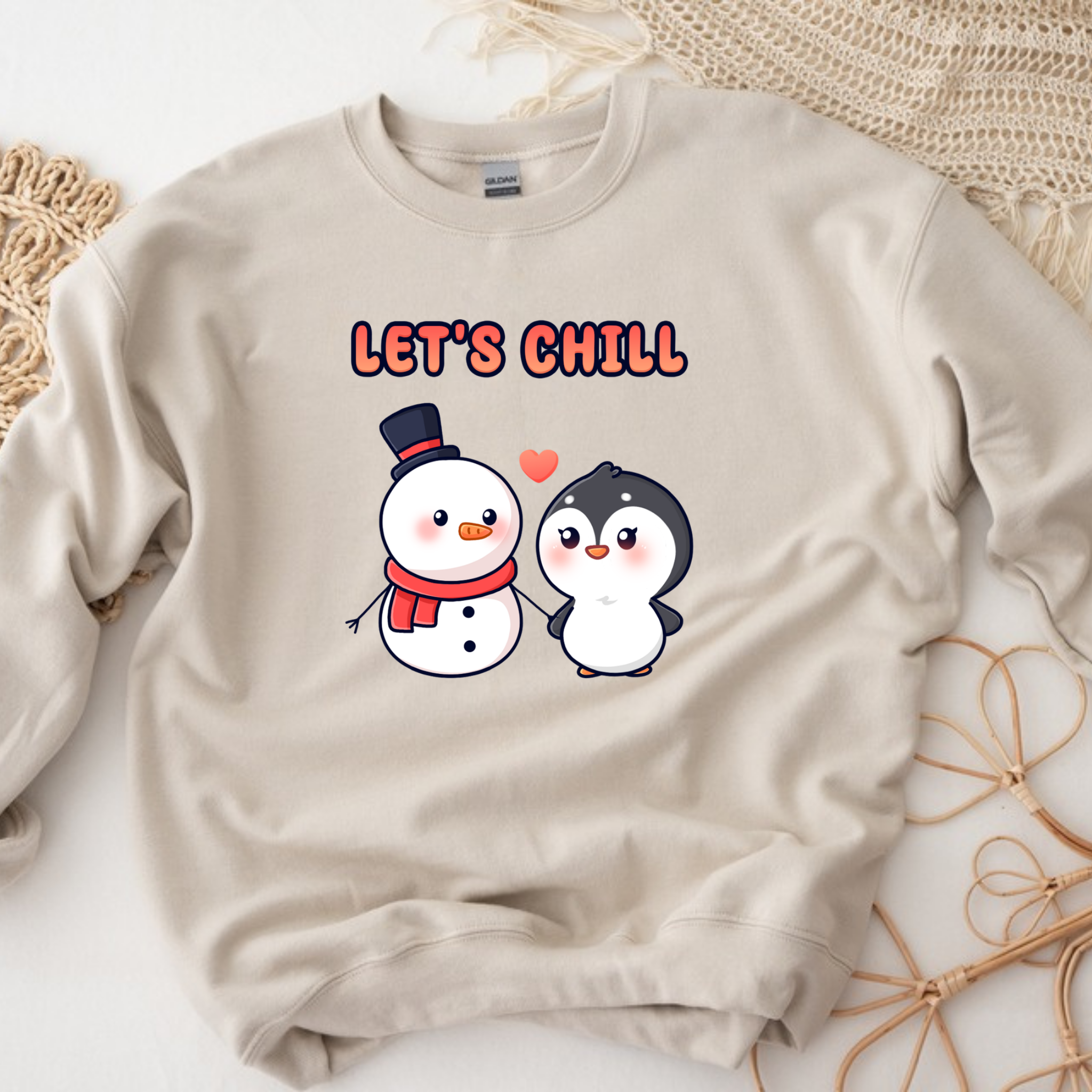 Let's Chill Snowman and Penguin Couple Sweatshirt