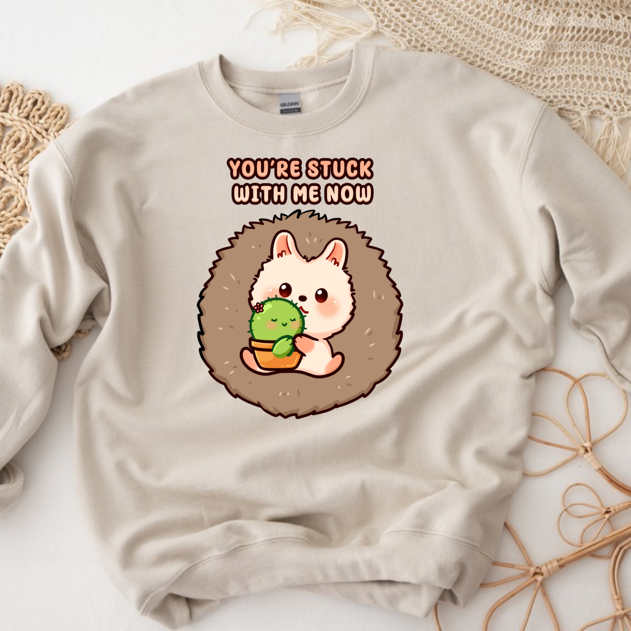 You're Stuck with Me Now Porcupine and Succulent Cactus Couple Sweatshirt