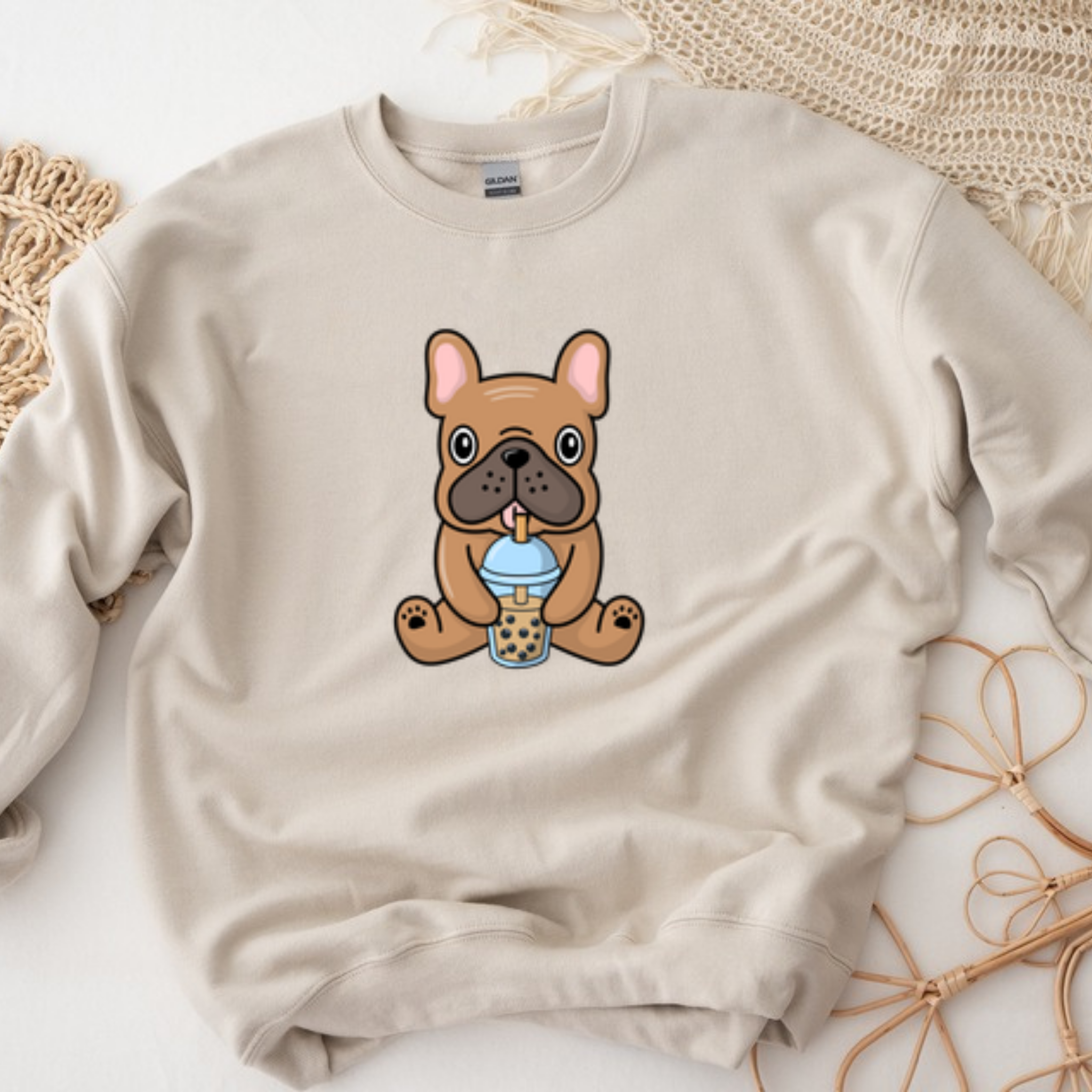 French Bulldog Drinking Boba Sweatshirt