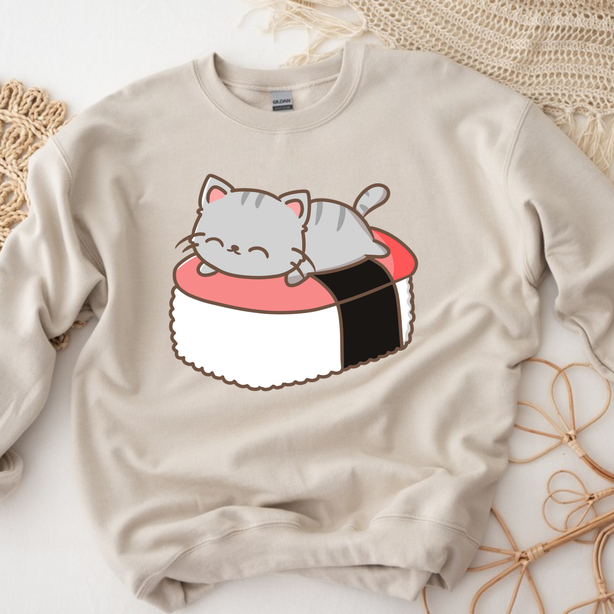 Grey Kitten on Sushi Bed Sweatshirt