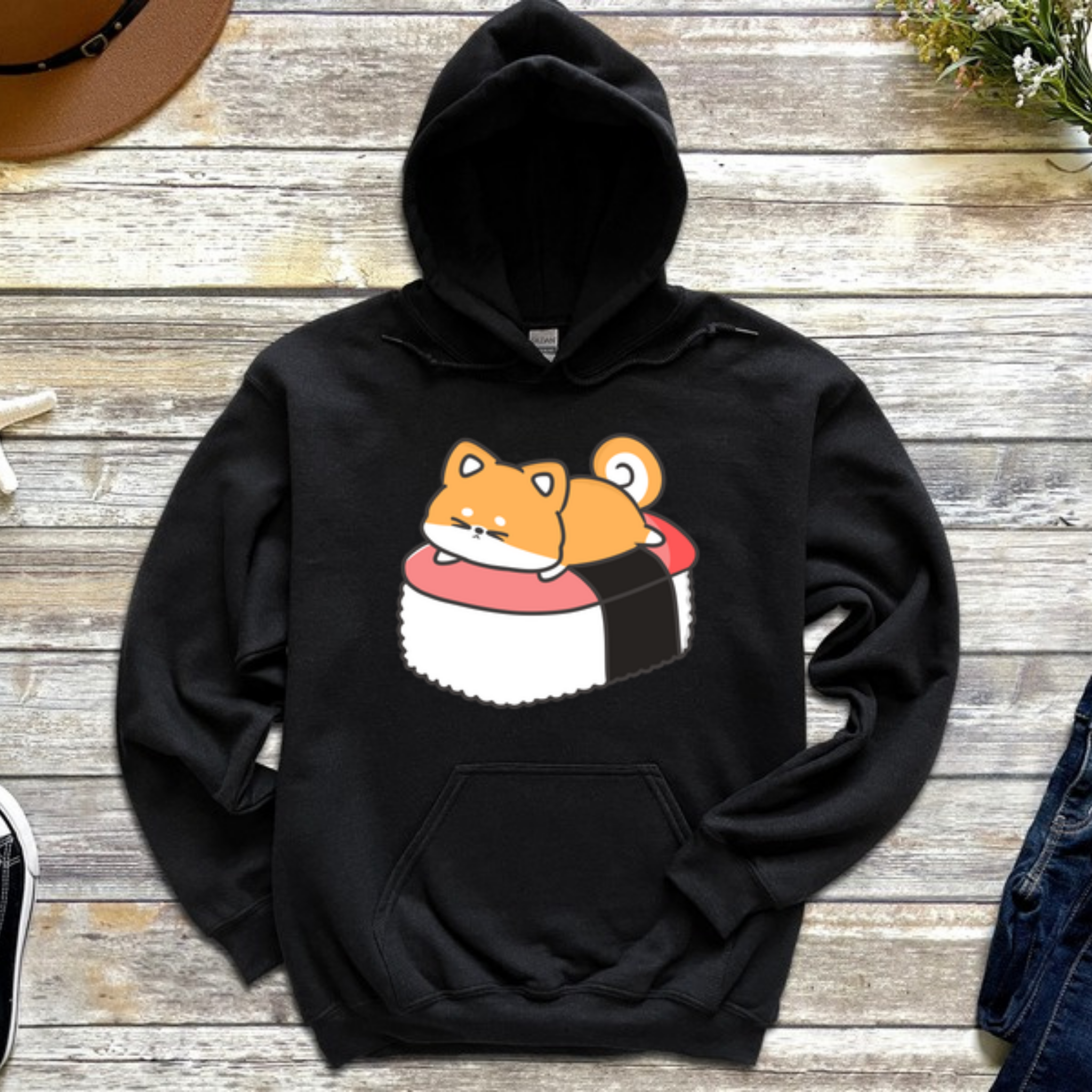 Puppy on Sushi Bed Hoodie