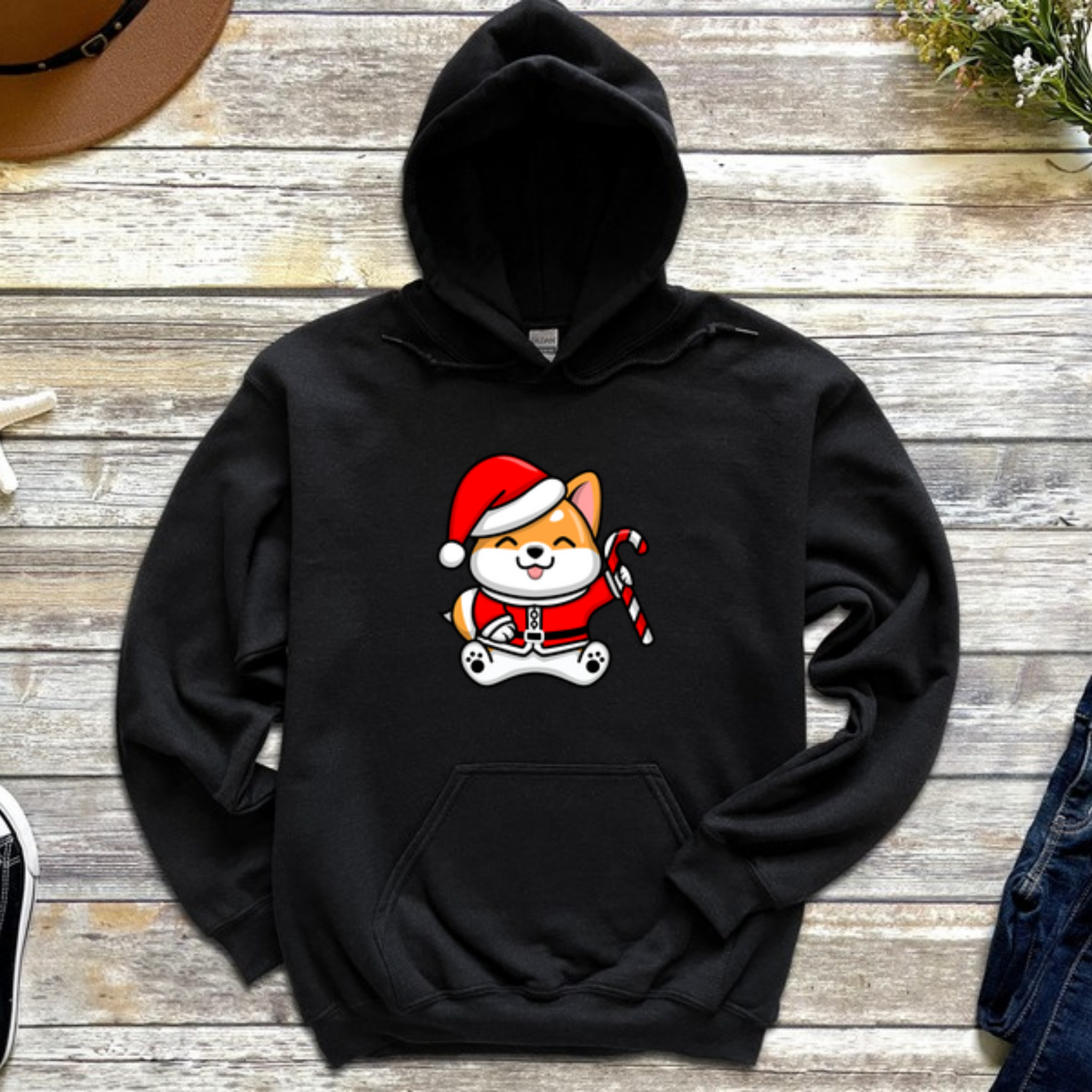 Santa Puppy with Candy Cane Hoodie