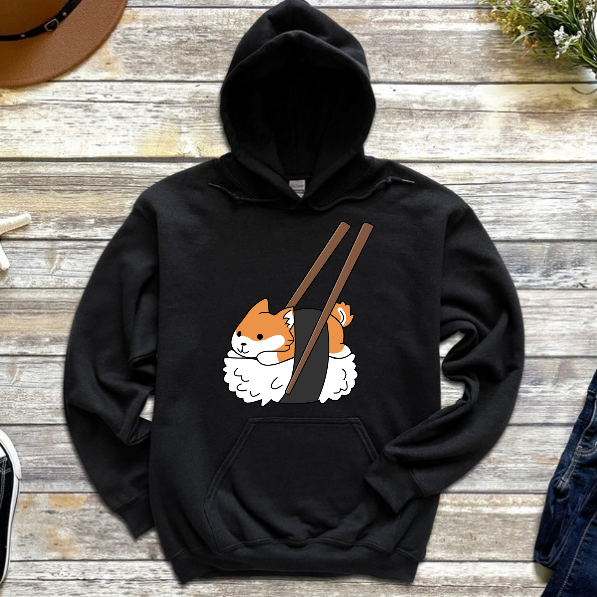 Shiba Inu Sushi with Chopsticks Hoodie