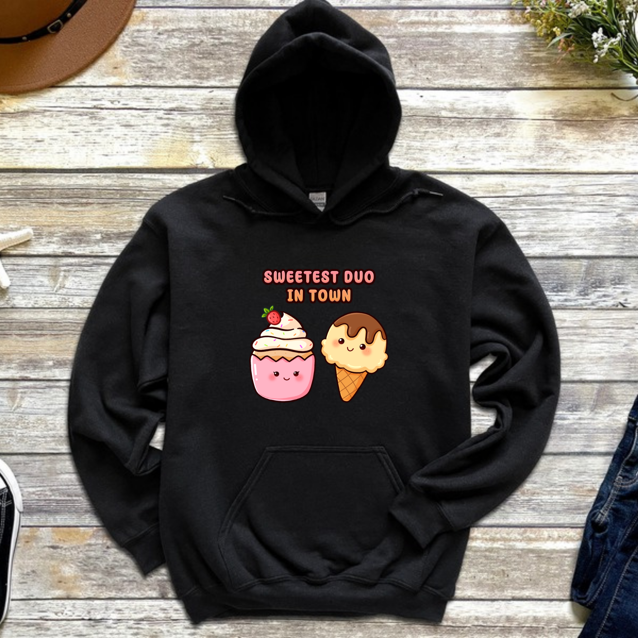 Sweetest Duo in Town Cupcake and Ice Cream Couple Hoodie