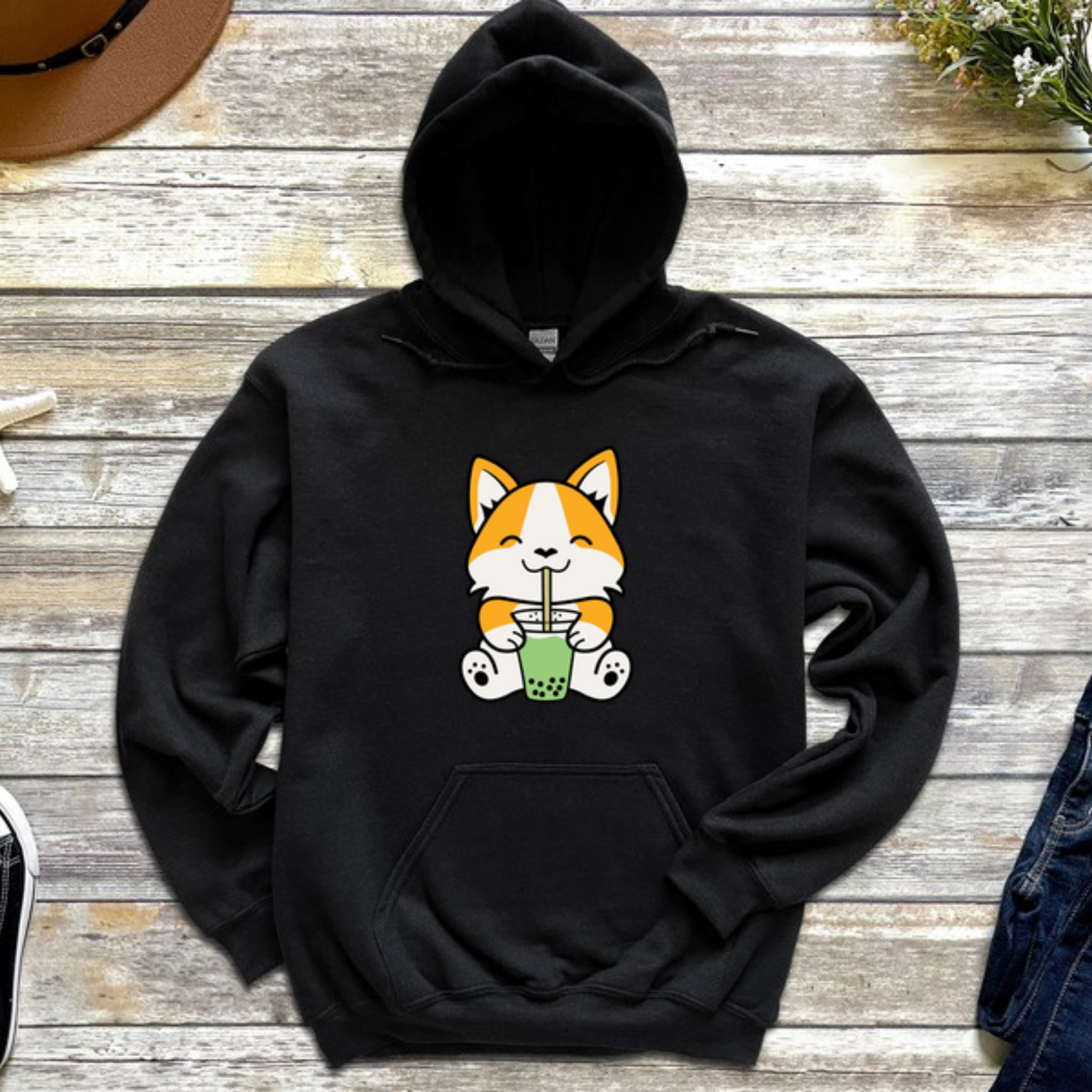 Dog Drinking Boba Tea Hoodie