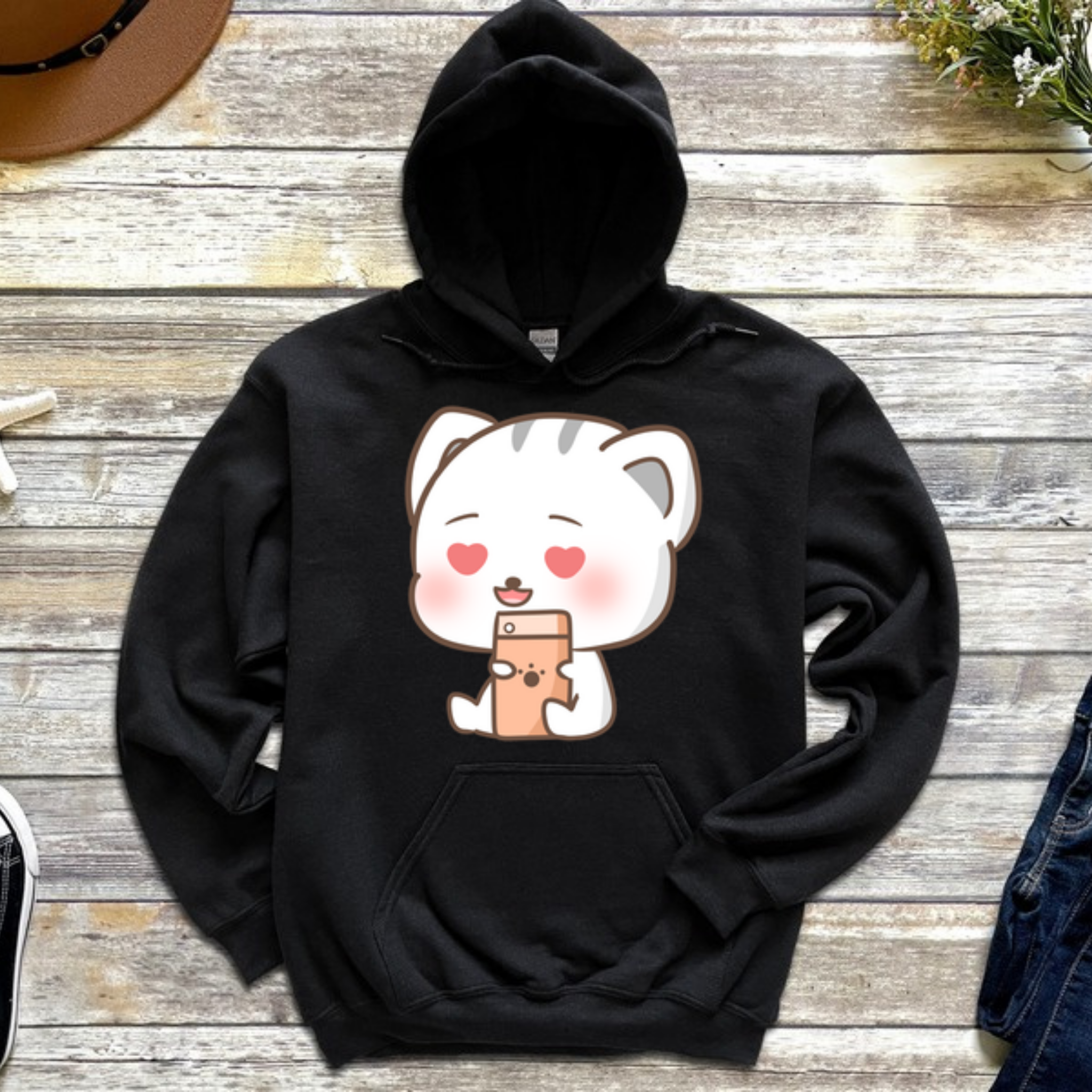 Texting in Love Kitten Hoodie