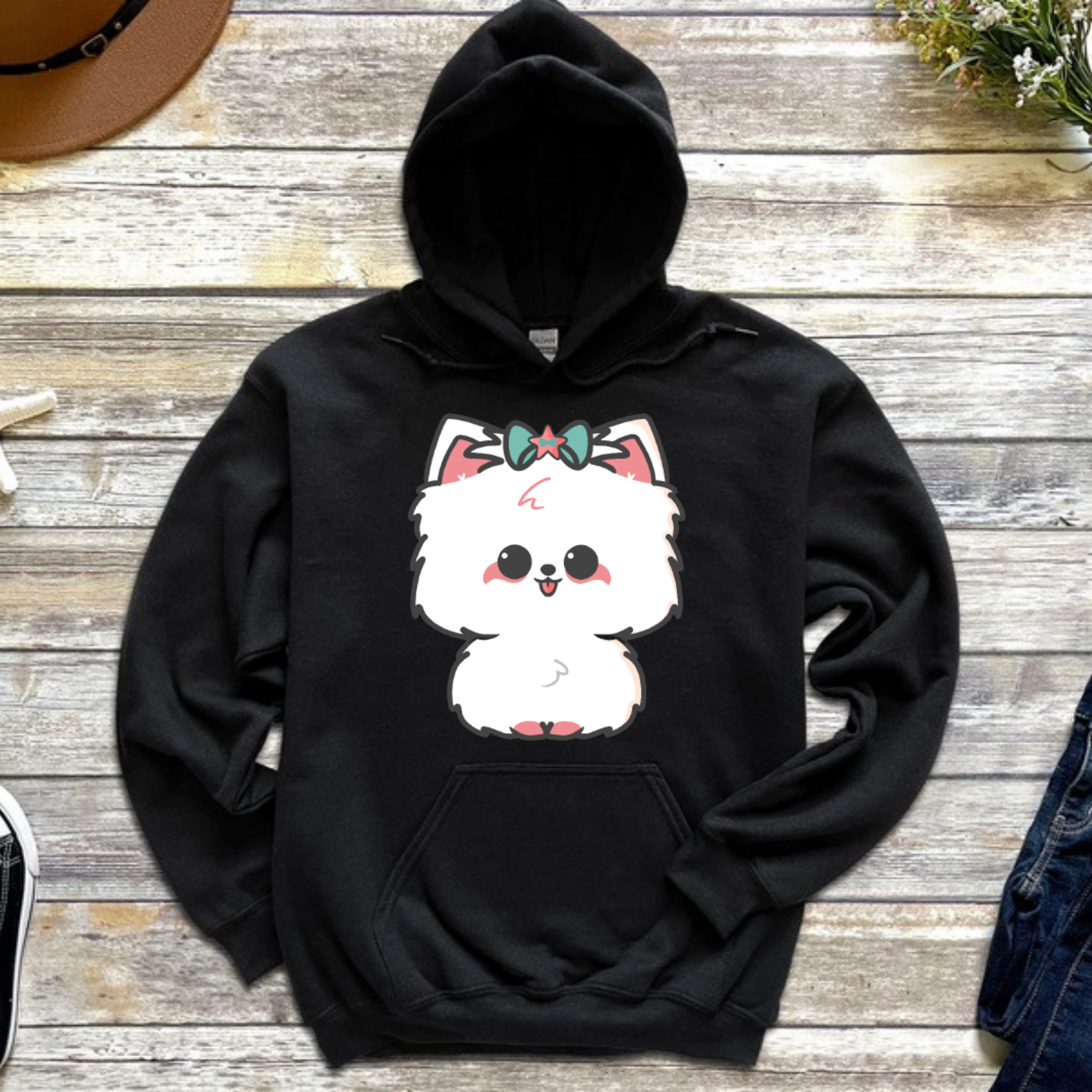 White Puppy with Bow Hoodie