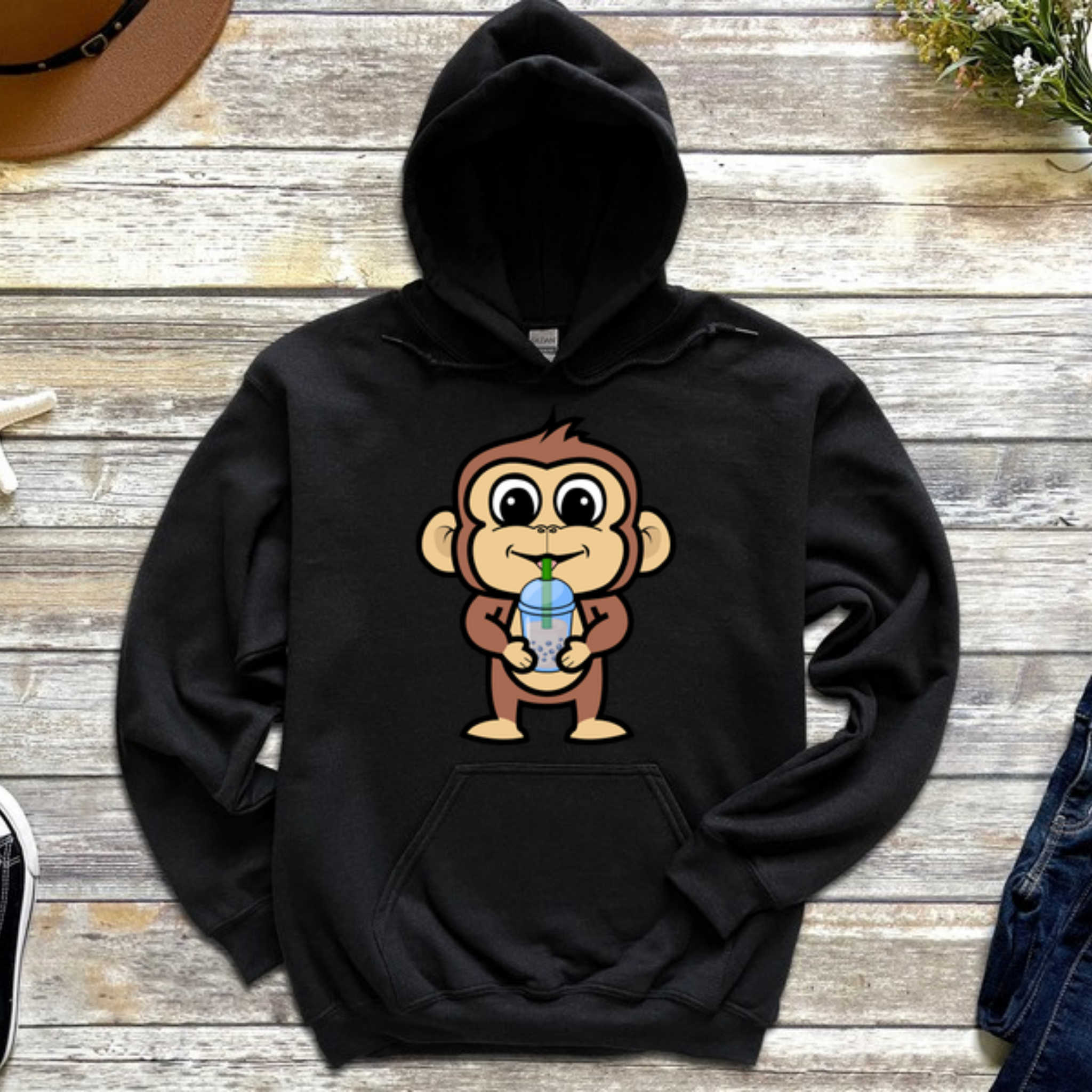 Monkey Drinking Boba Tea Hoodie