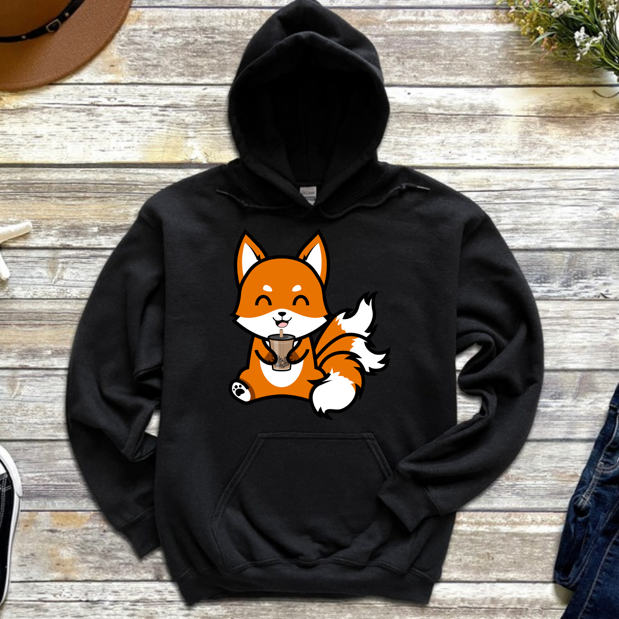 3-Tailed Fox Drinking Boba Tea Hoodie