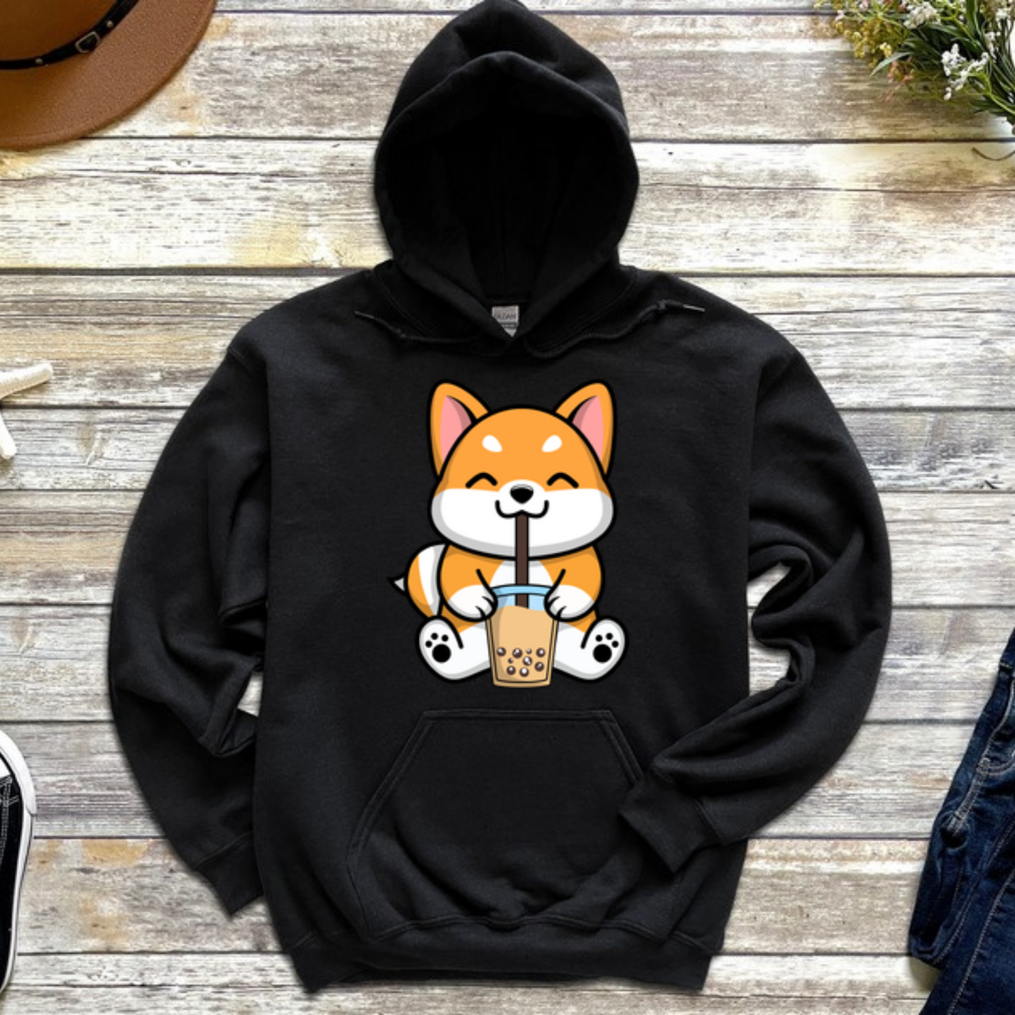 Puppy Drinking Boba Tea Hoodie