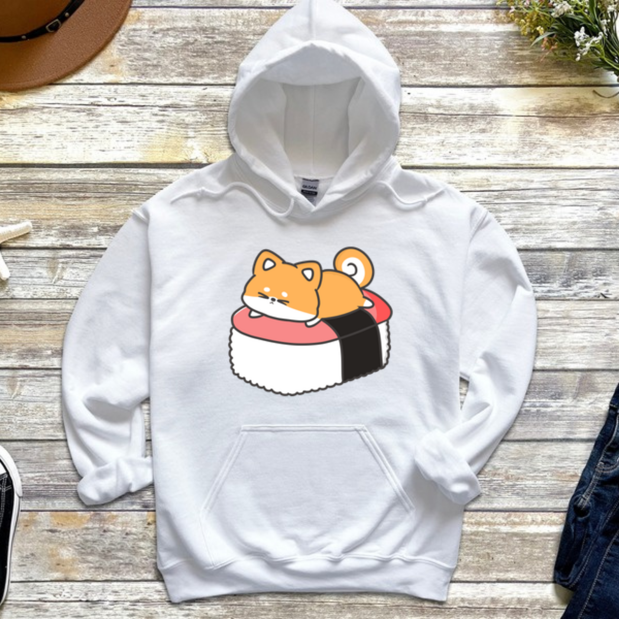 Puppy on Sushi Bed Hoodie