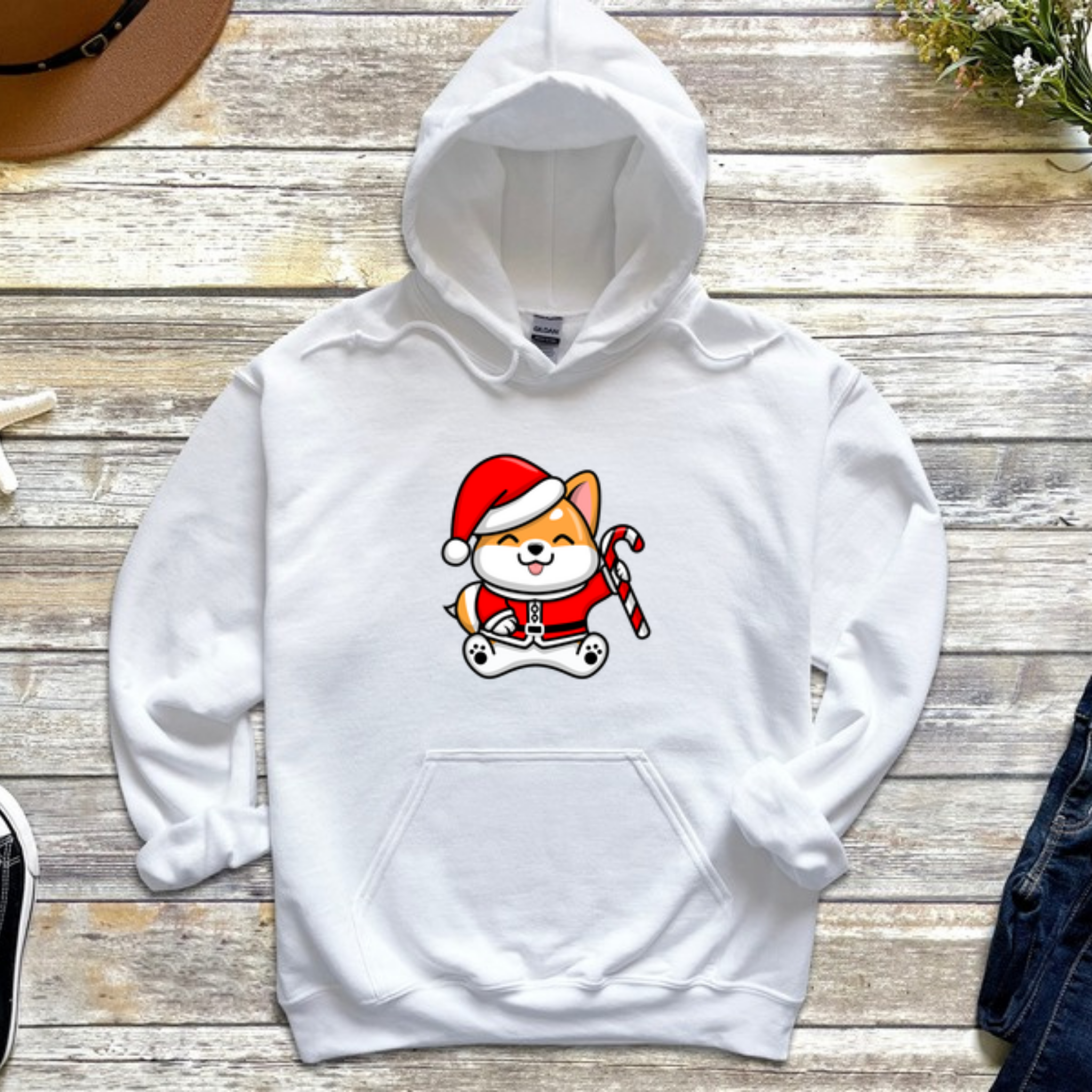 Santa Puppy with Candy Cane Hoodie