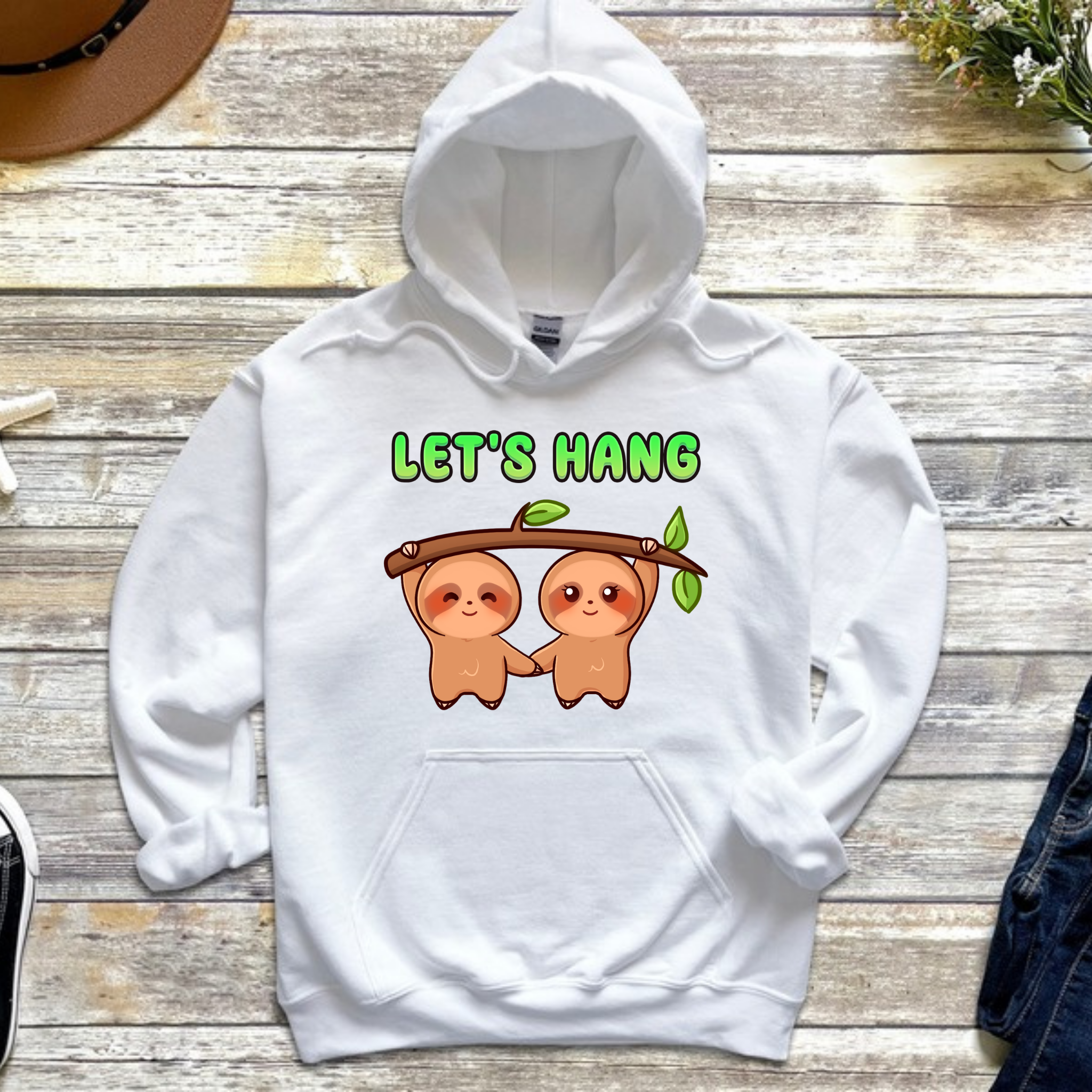 Let's Hang Sloth Couple Hoodie