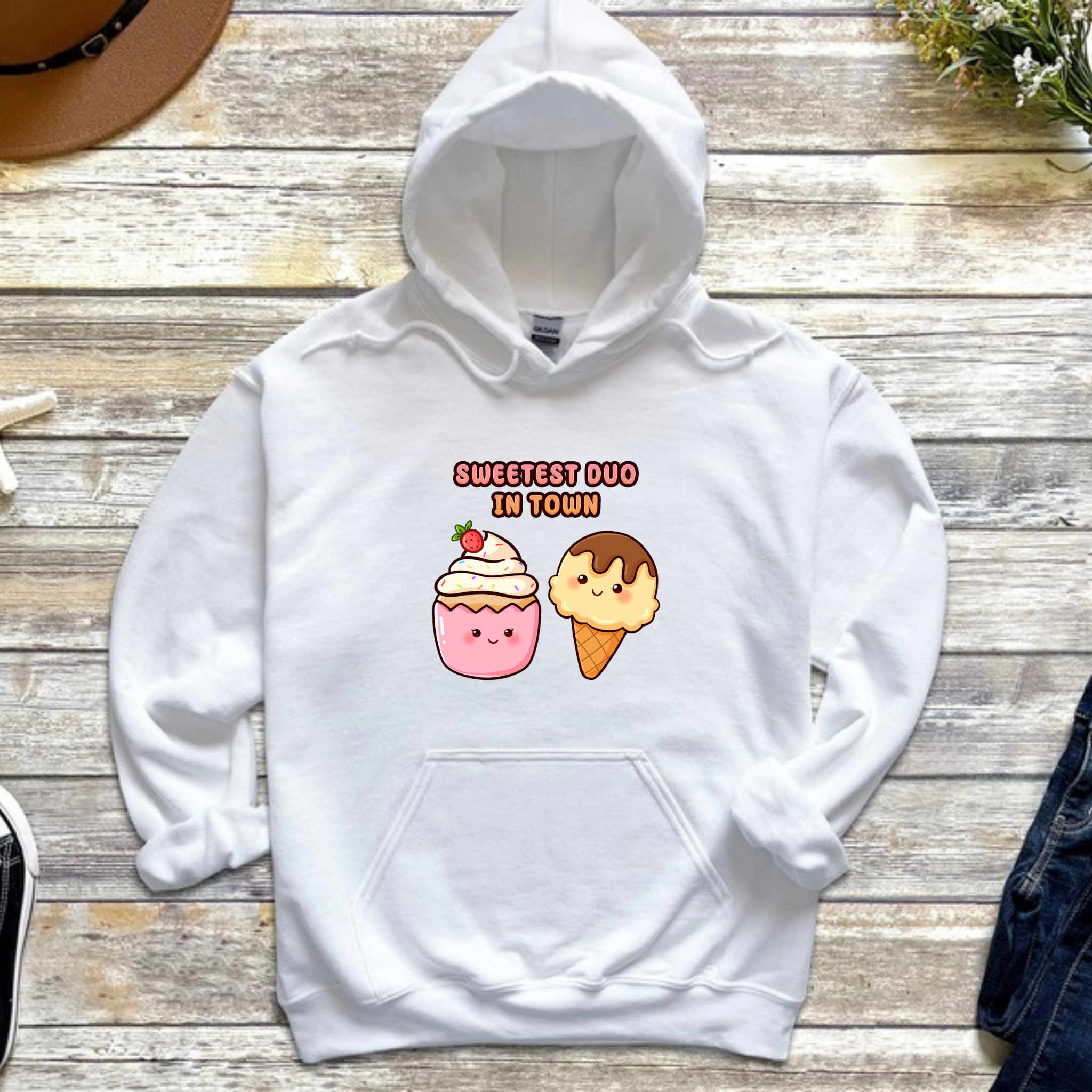Sweetest Duo in Town Cupcake and Ice Cream Couple Hoodie