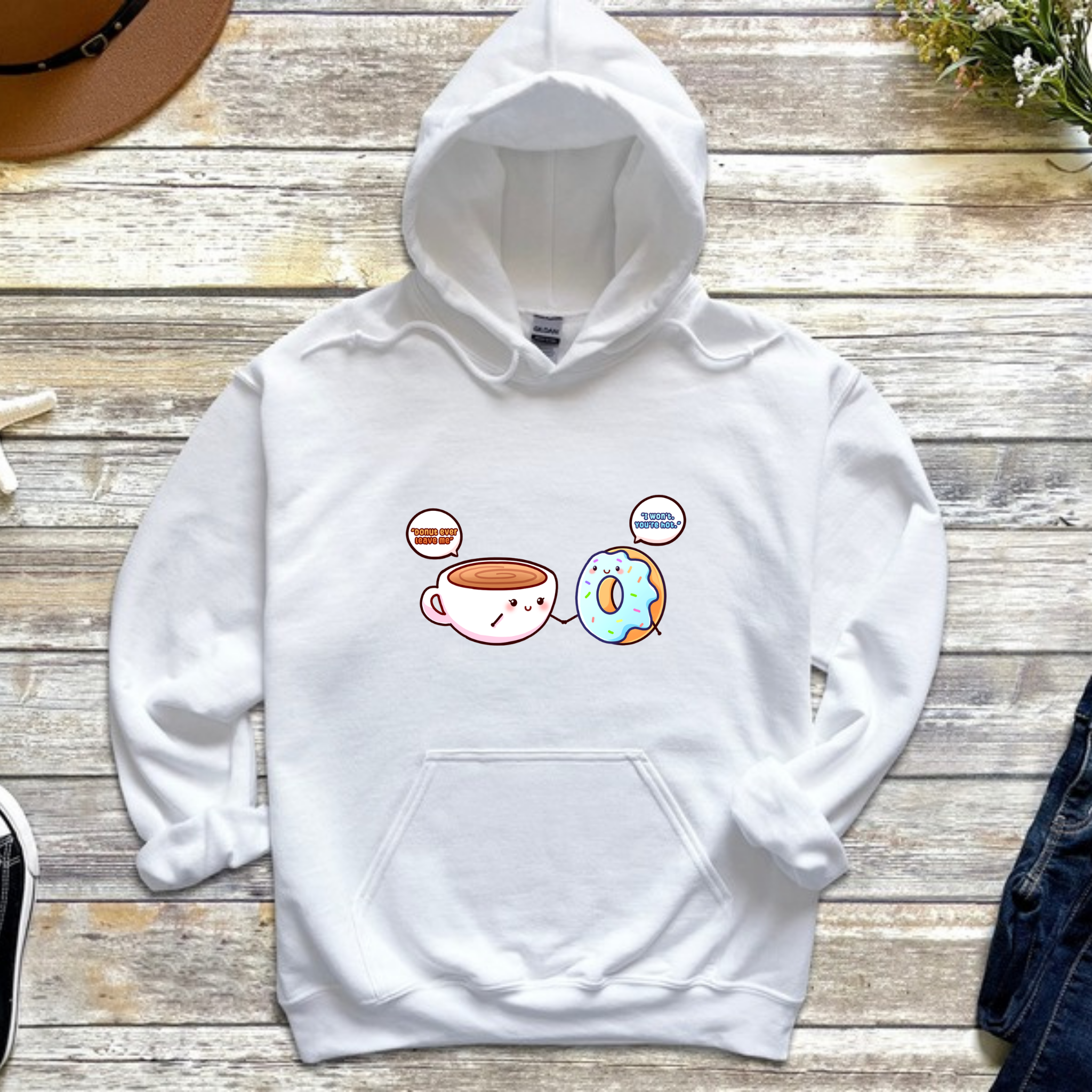 Donut Ever Leave Me Coffee and Donut Couple Hoodie