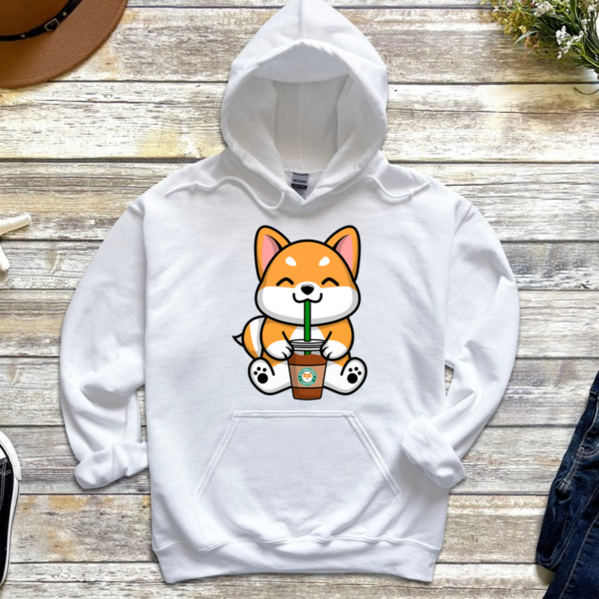 Puppy Drinking Coffee Hoodie