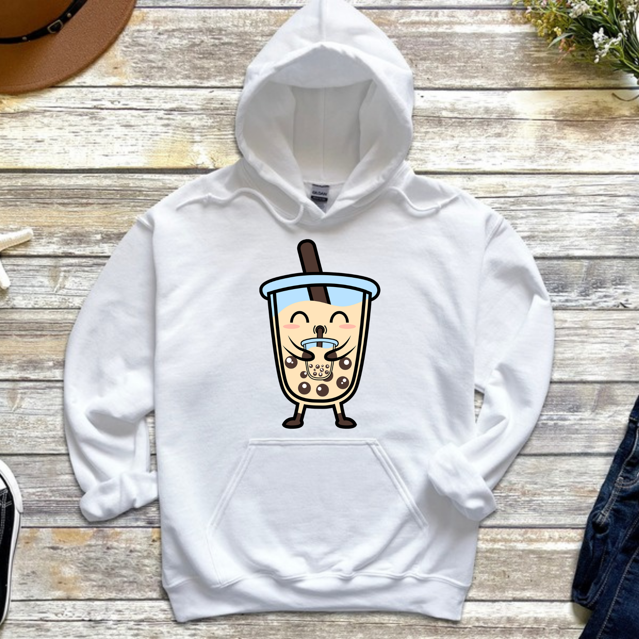 Boba Character Drinking Boba Tea Hoodie