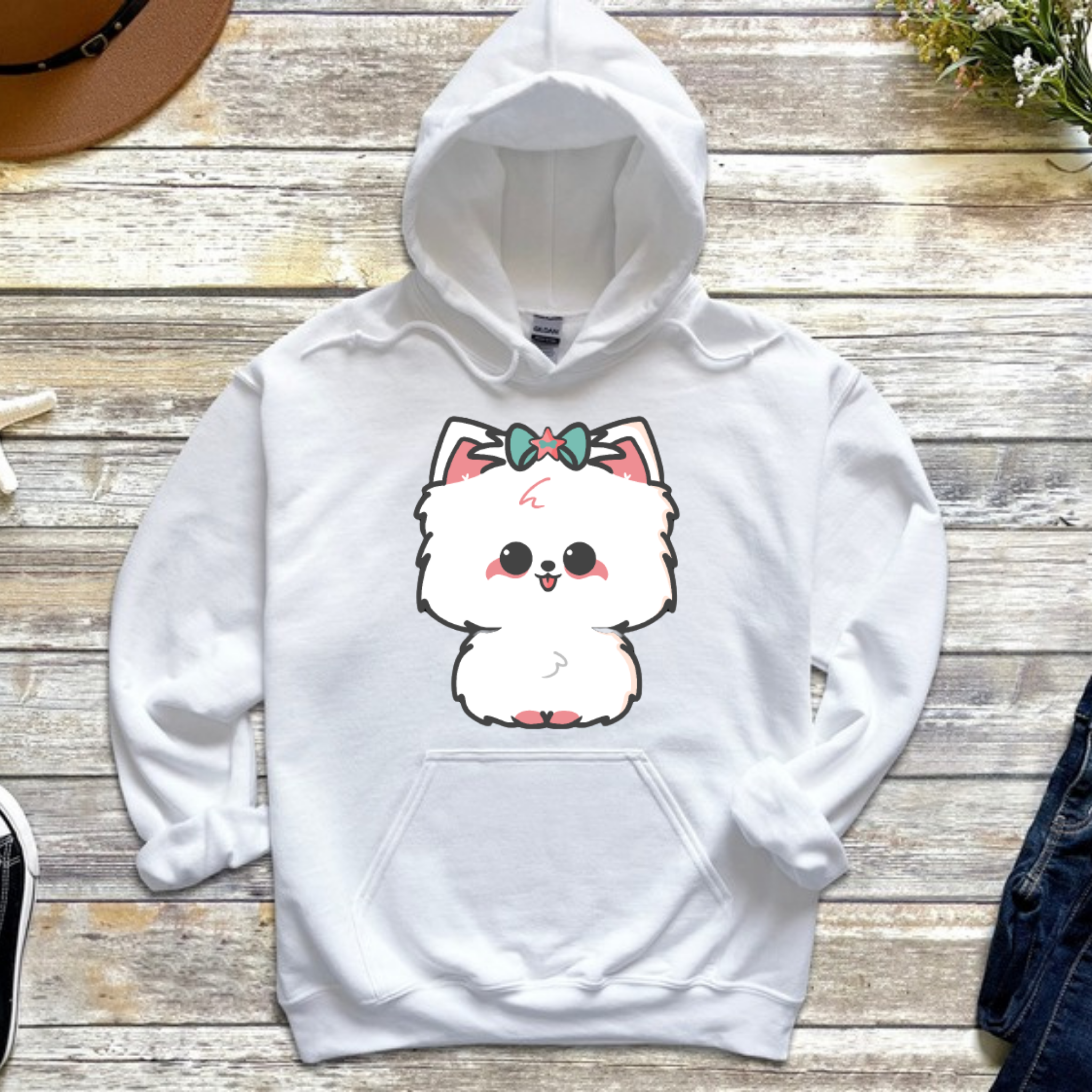 White Puppy with Bow Hoodie