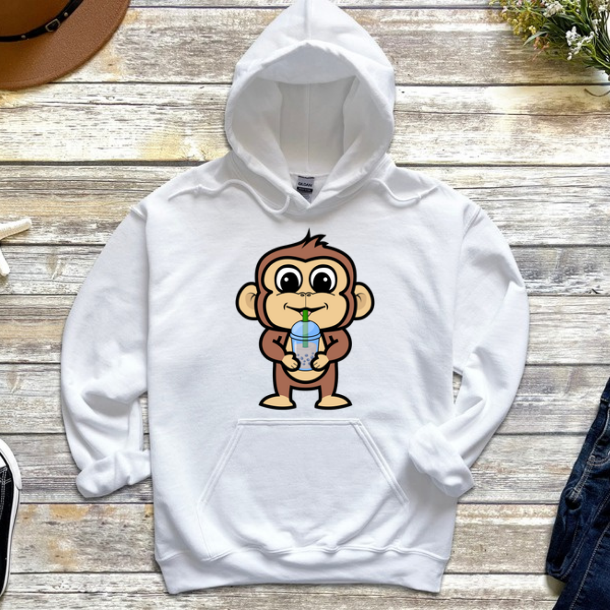 Monkey Drinking Boba Tea Hoodie
