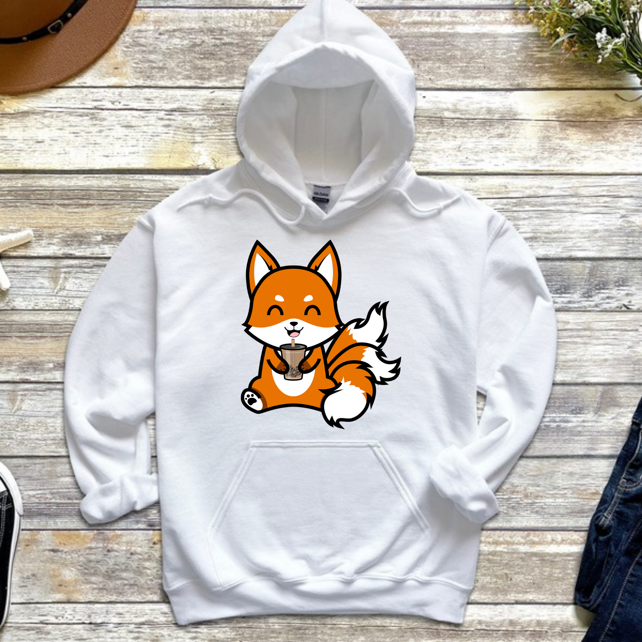 3-Tailed Fox Drinking Boba Tea Hoodie