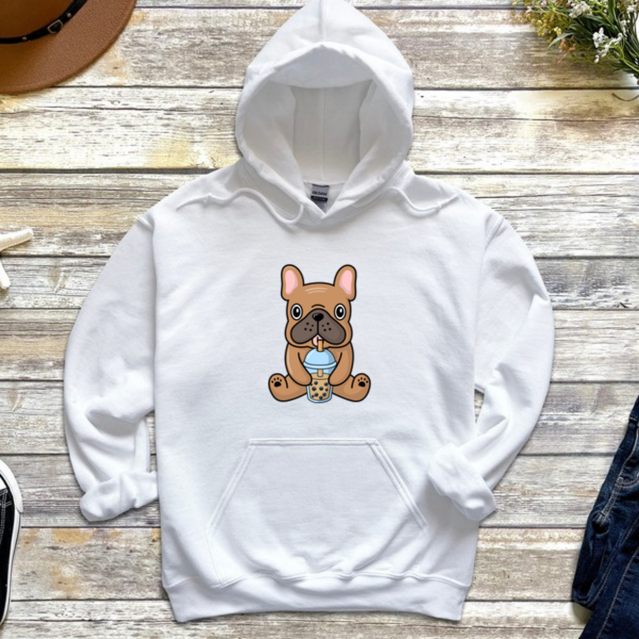 French Bulldog Drinking Boba Hoodie