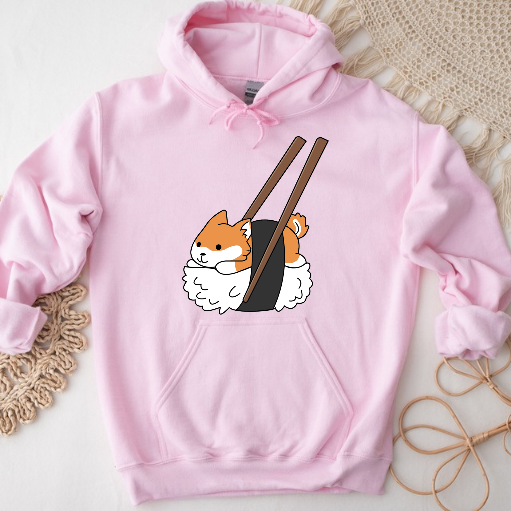 Shiba Inu Sushi with Chopsticks Hoodie