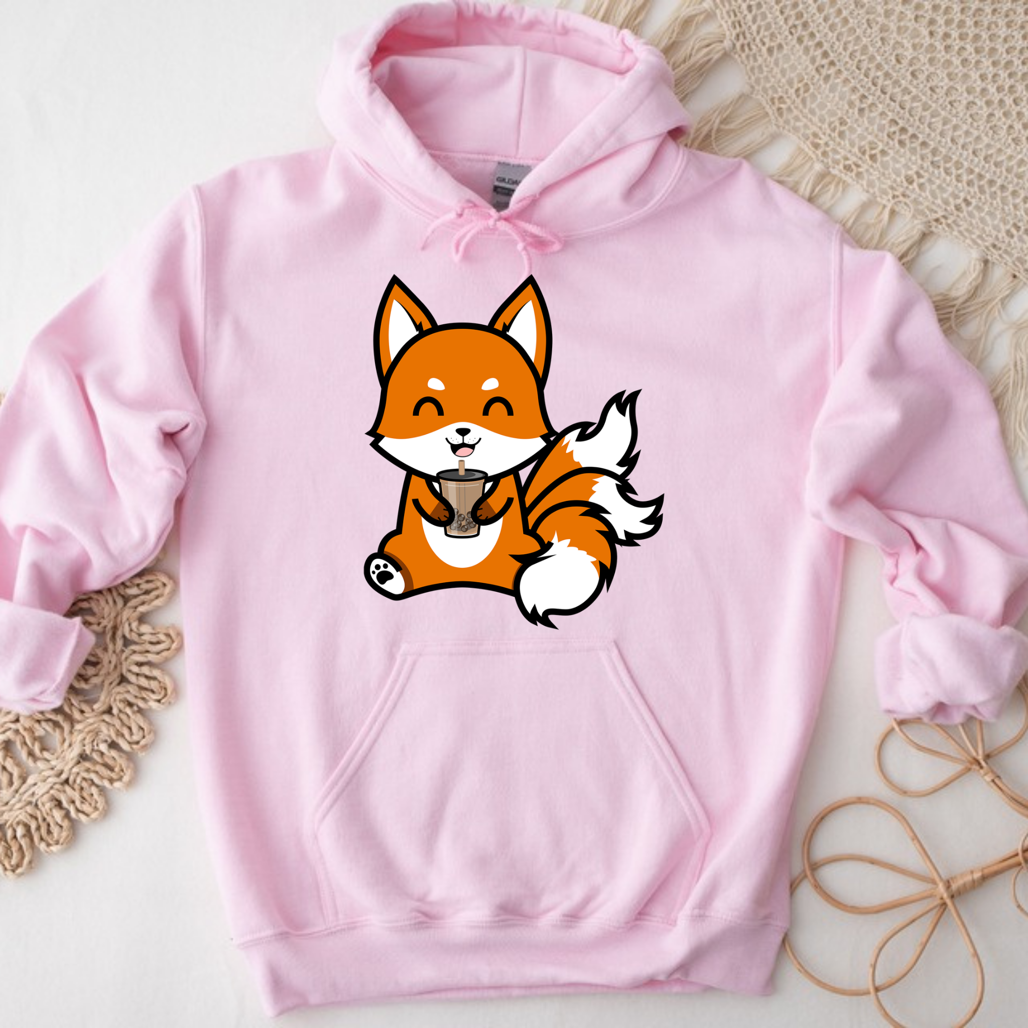 3-Tailed Fox Drinking Boba Tea Hoodie