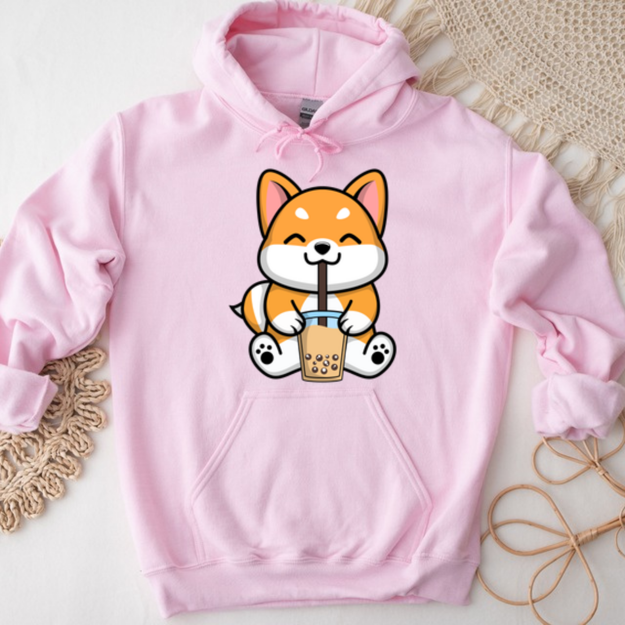 Puppy Drinking Boba Tea Hoodie