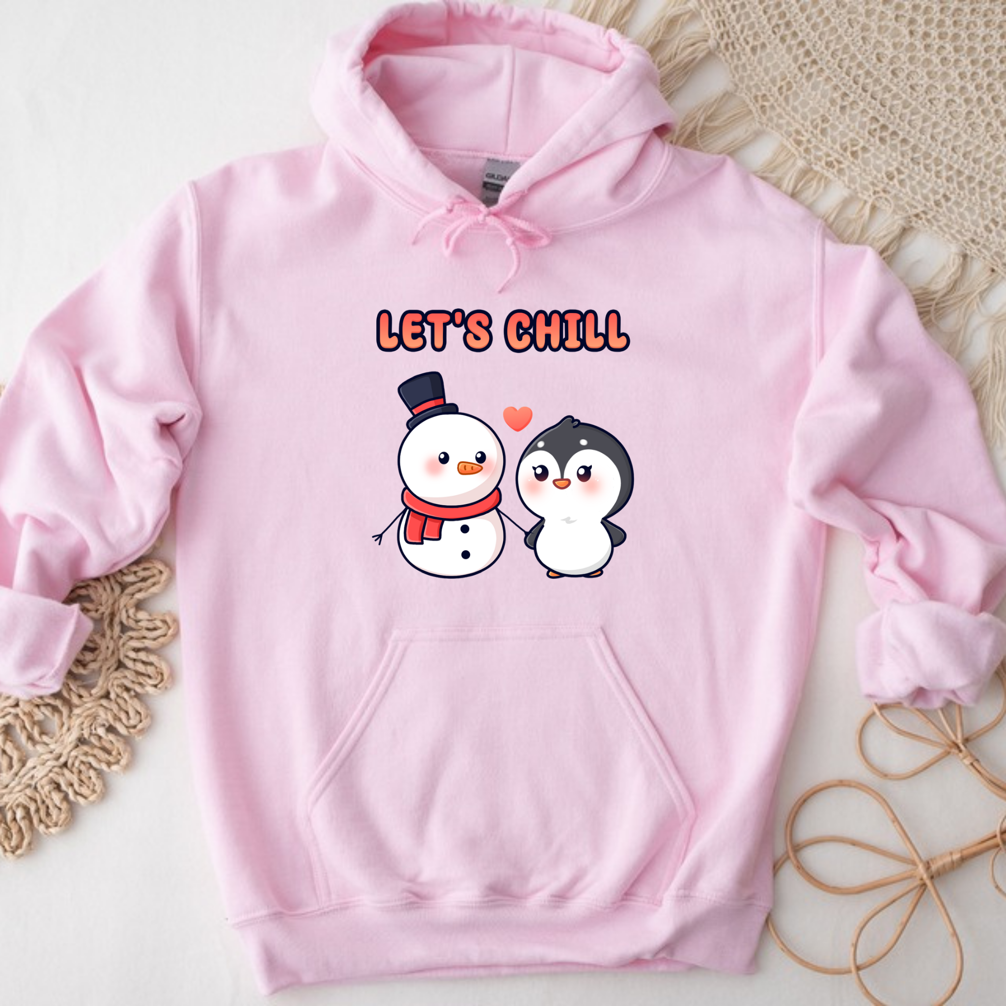 Let's Chill Snowman and Penguin Couple Hoodie