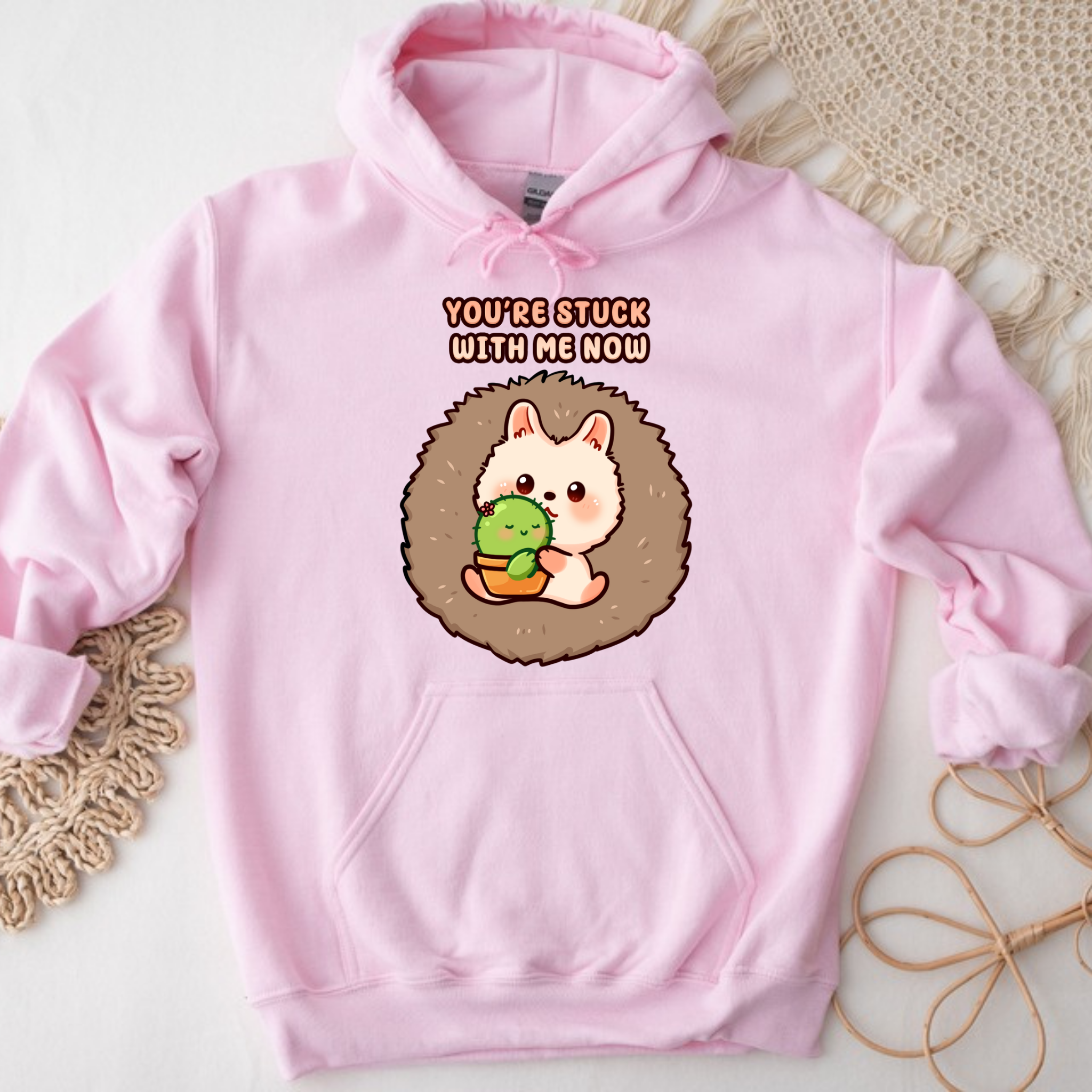 You're Stuck with Me Now Porcupine and Succulent Cactus Couple Hoodie