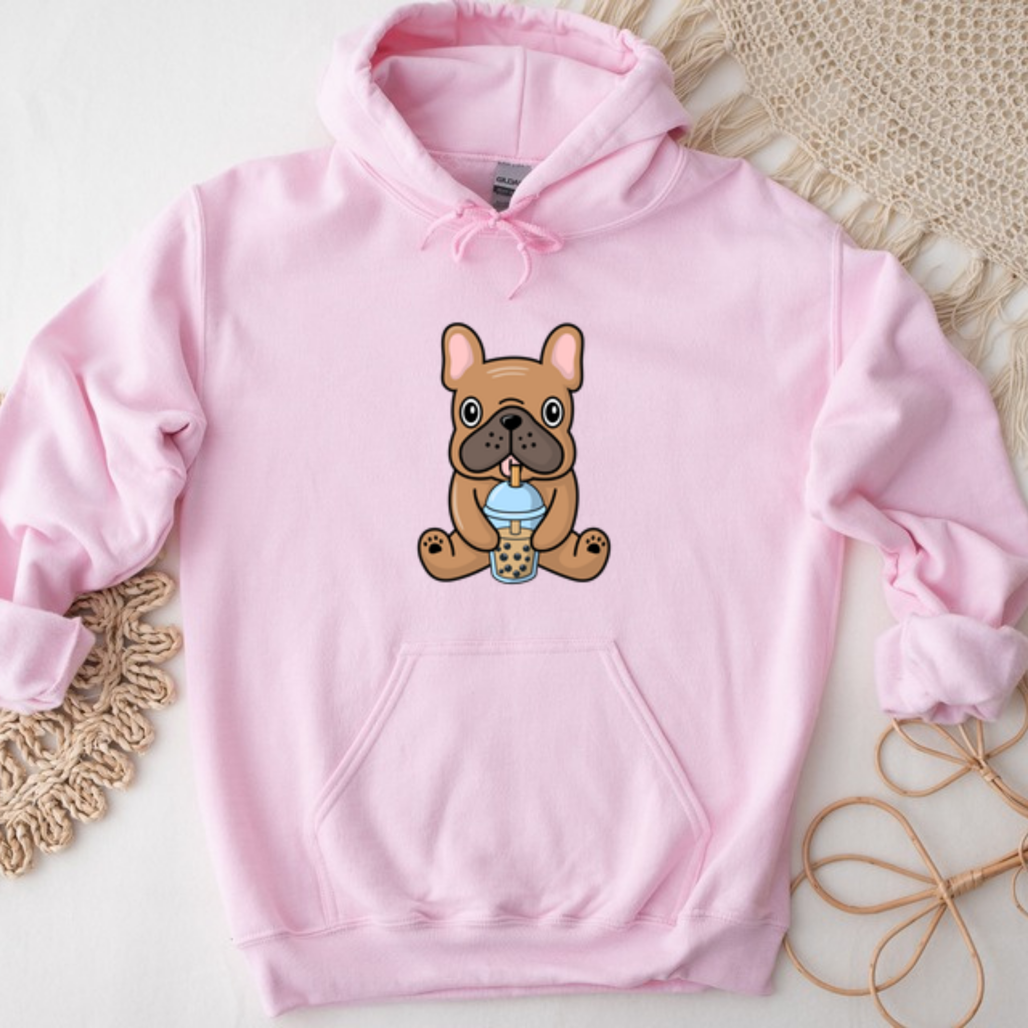 French Bulldog Drinking Boba Hoodie