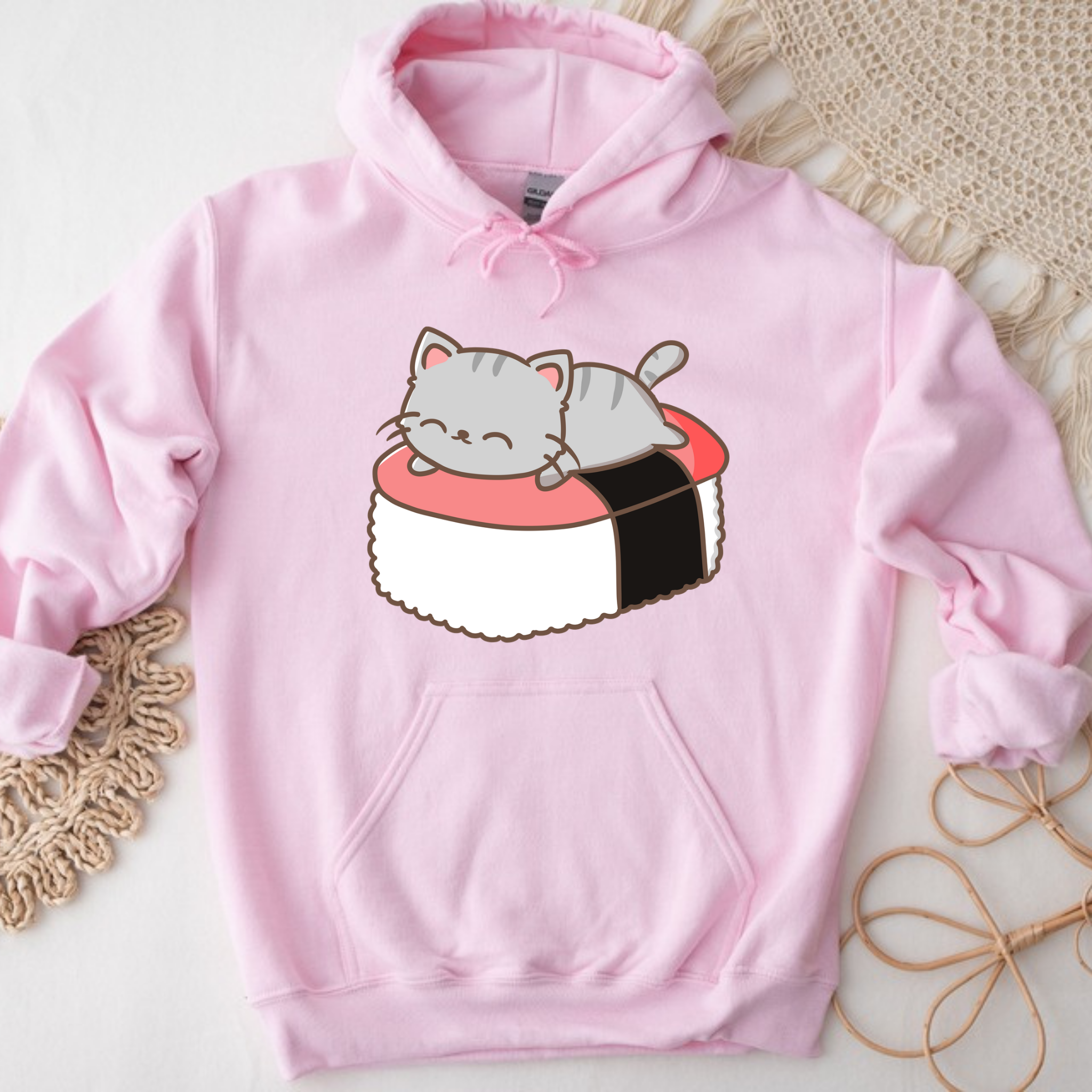 Grey Kitten on Sushi Bed Hoodie