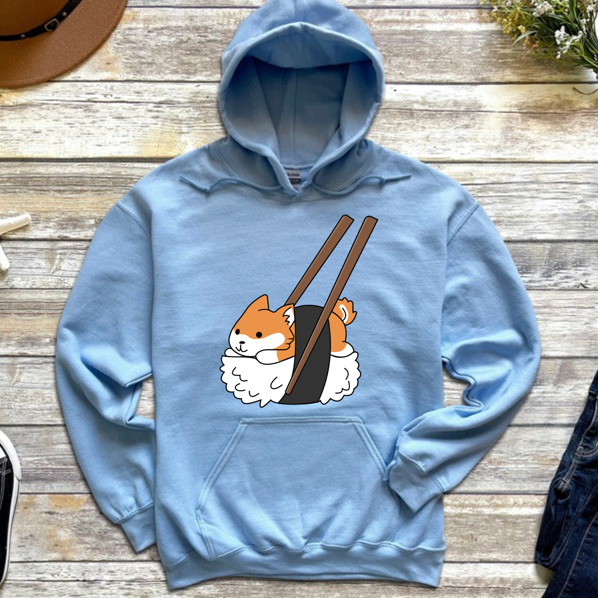 Shiba Inu Sushi with Chopsticks Hoodie