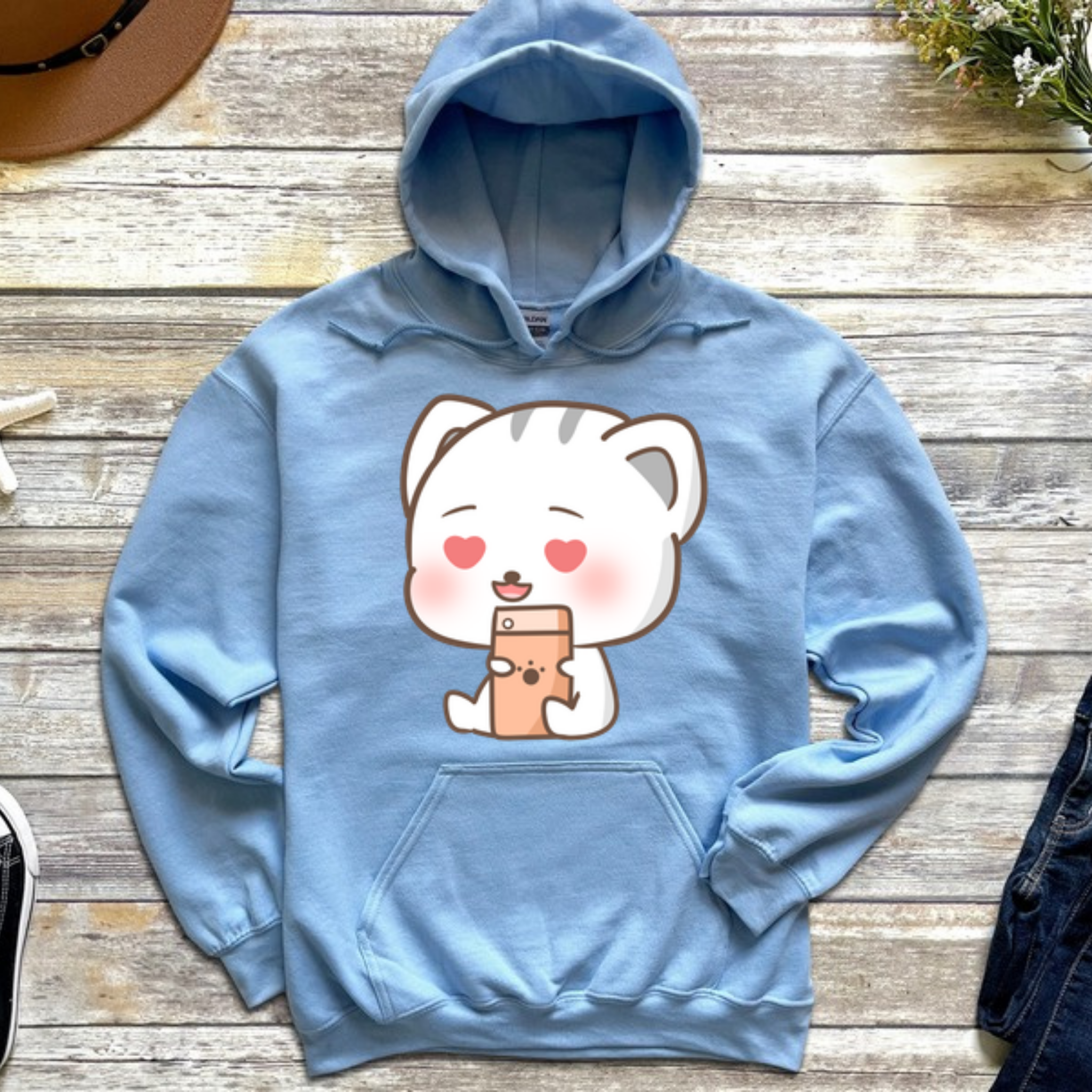 Texting in Love Kitten Hoodie