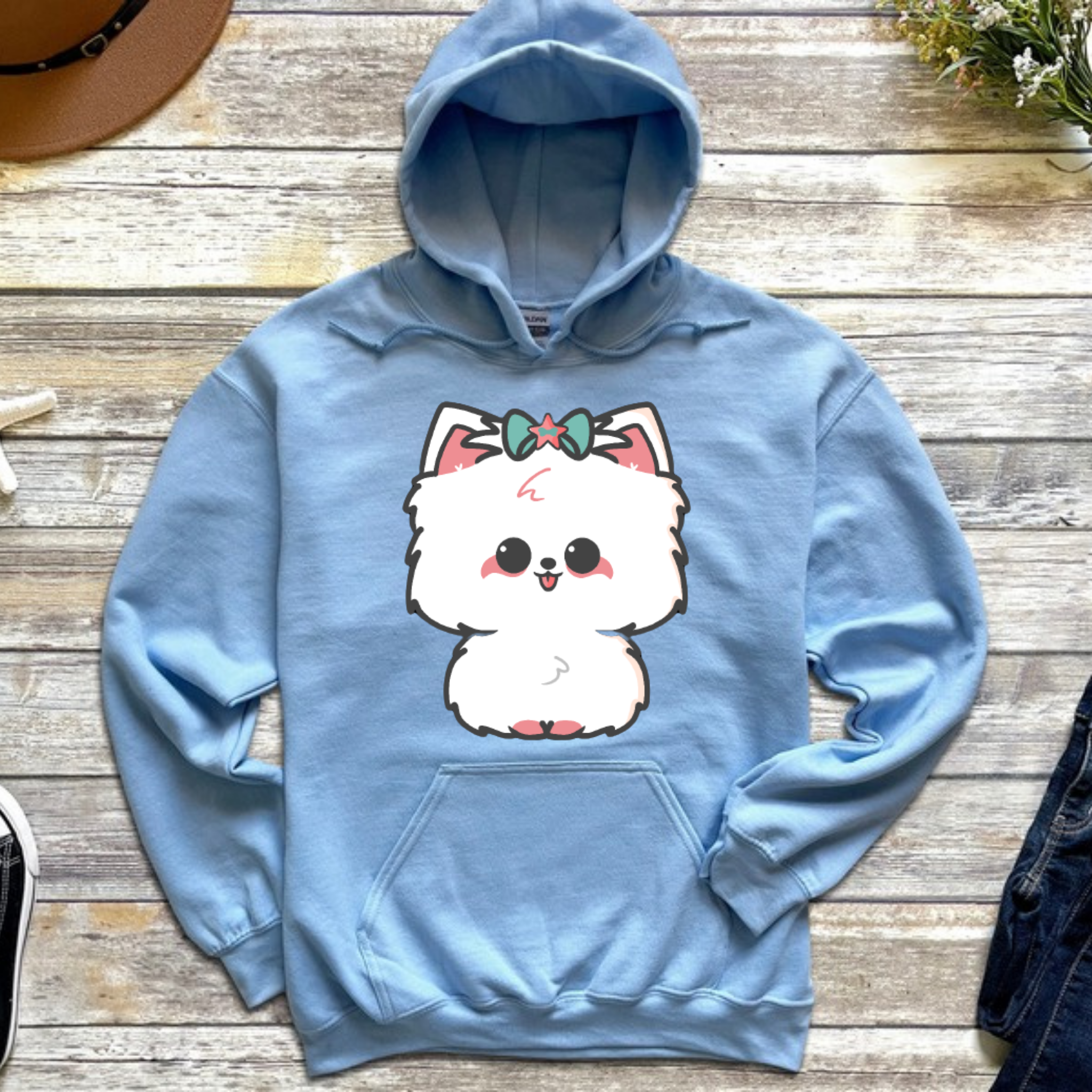White Puppy with Bow Hoodie