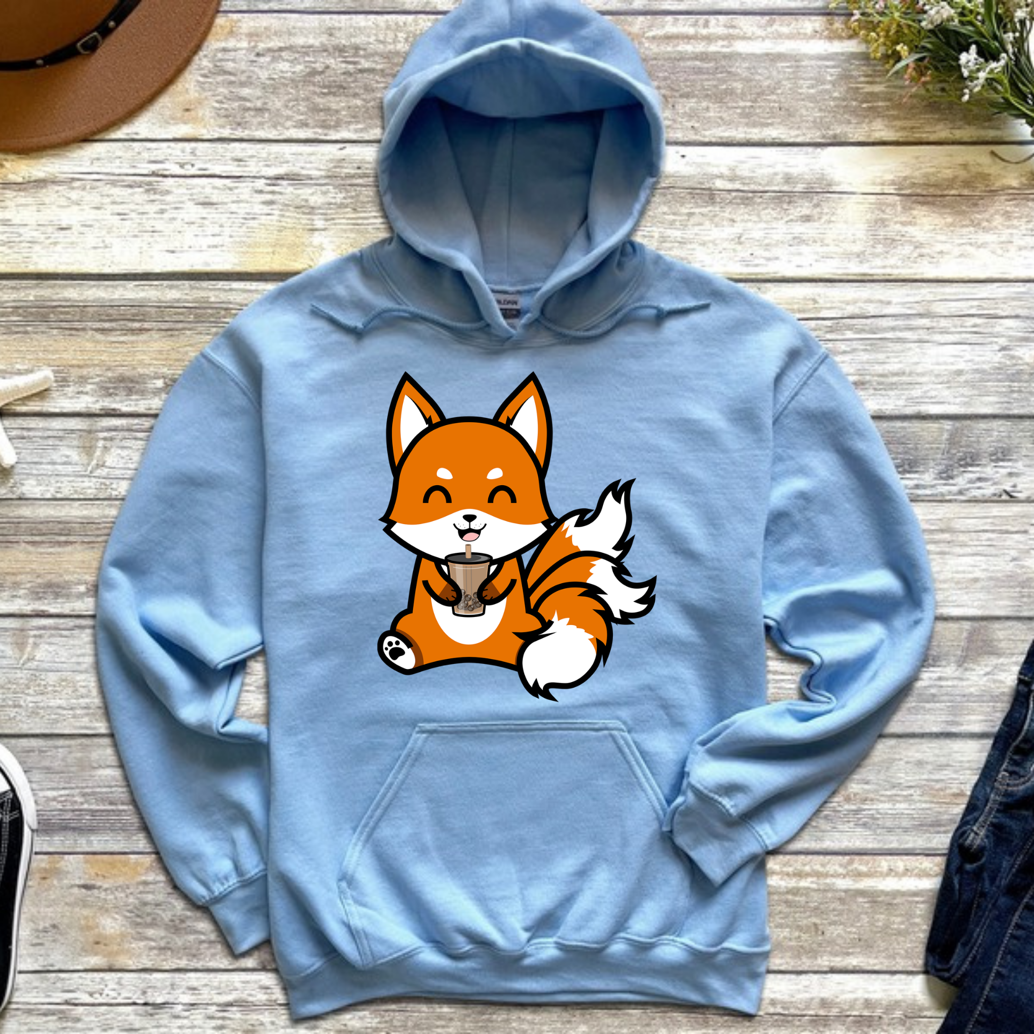 3-Tailed Fox Drinking Boba Tea Hoodie