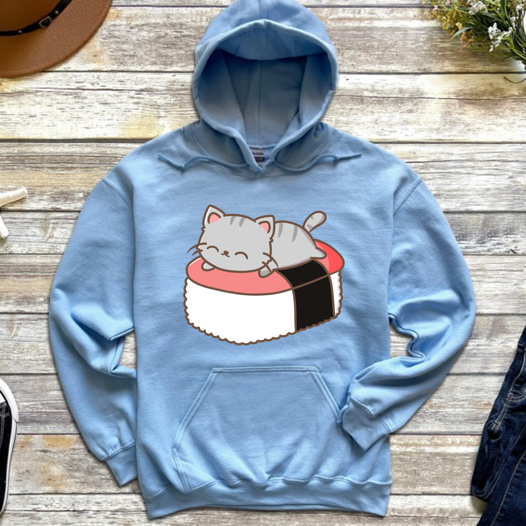 Grey Kitten on Sushi Bed Hoodie