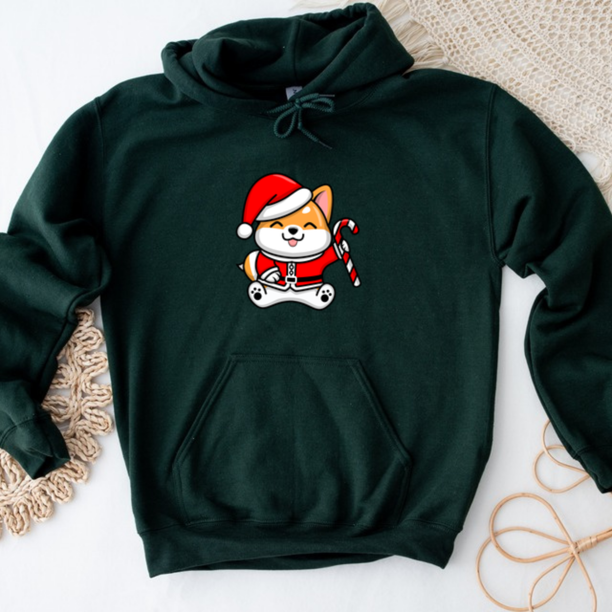 Santa Puppy with Candy Cane Hoodie