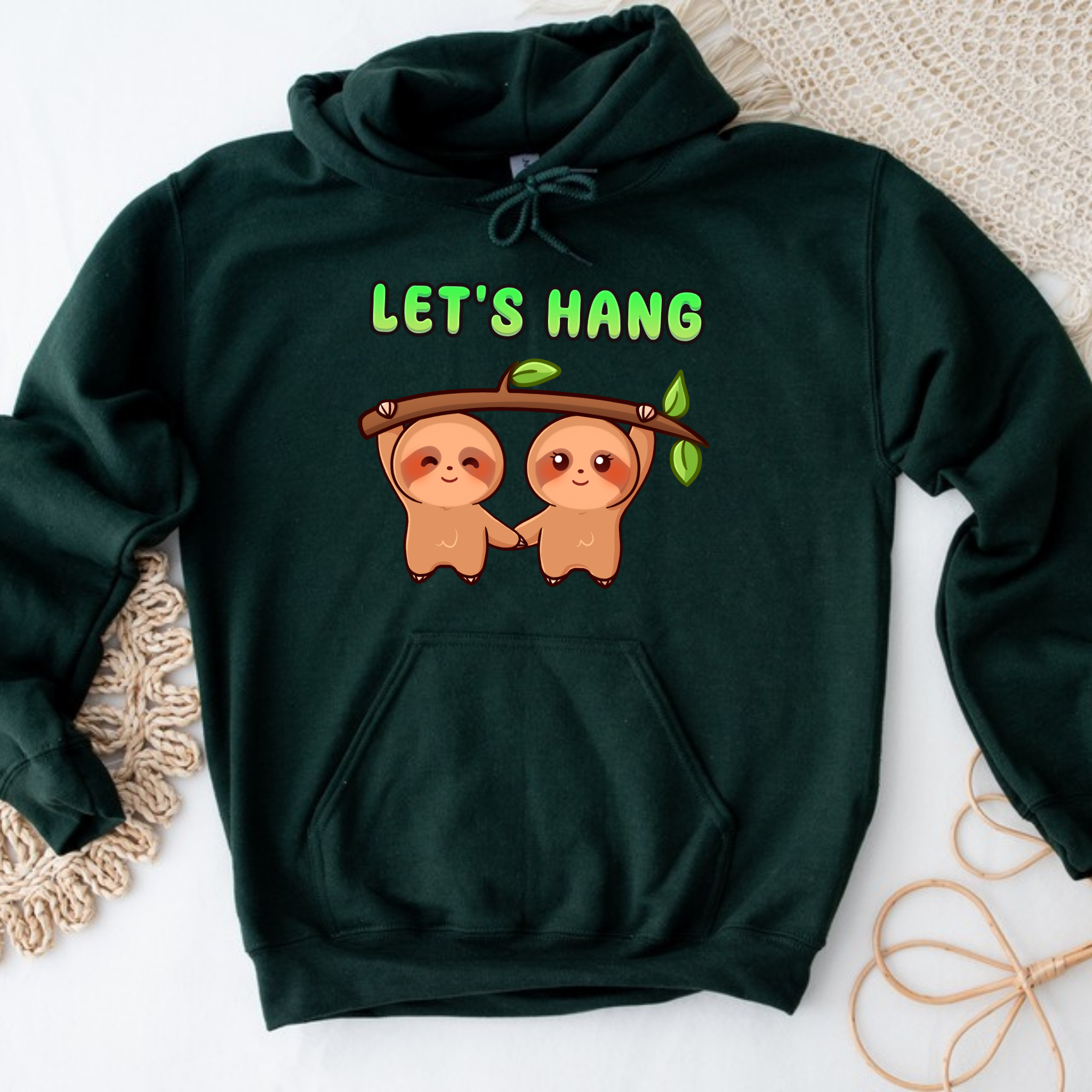 Let's Hang Sloth Couple Hoodie