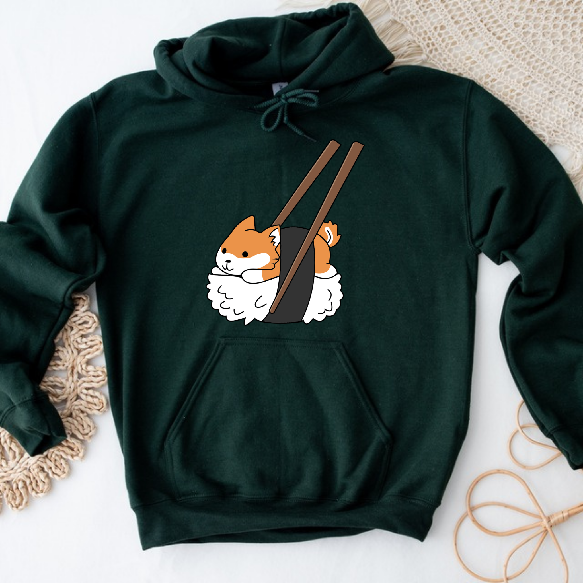 Shiba Inu Sushi with Chopsticks Hoodie