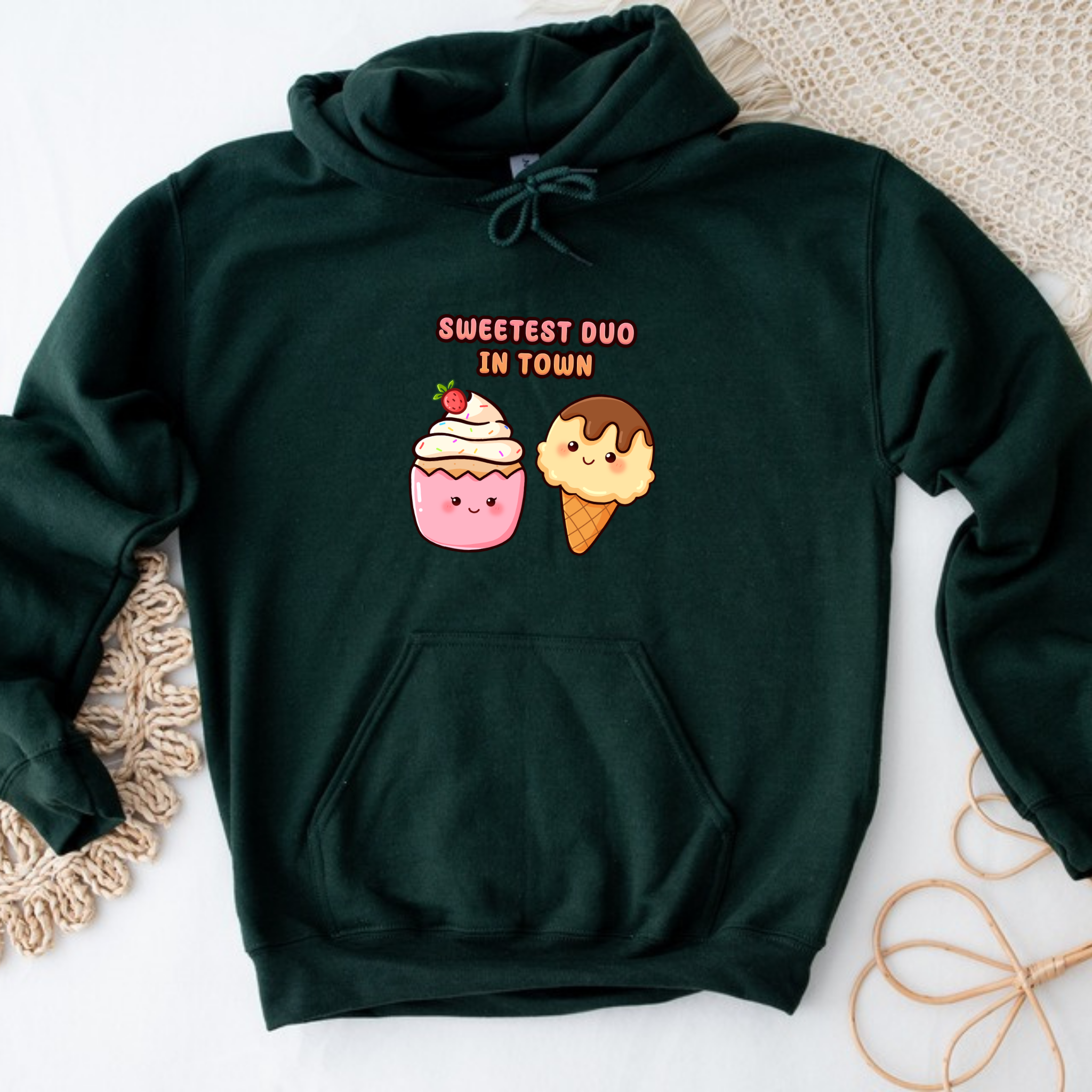 Sweetest Duo in Town Cupcake and Ice Cream Couple Hoodie