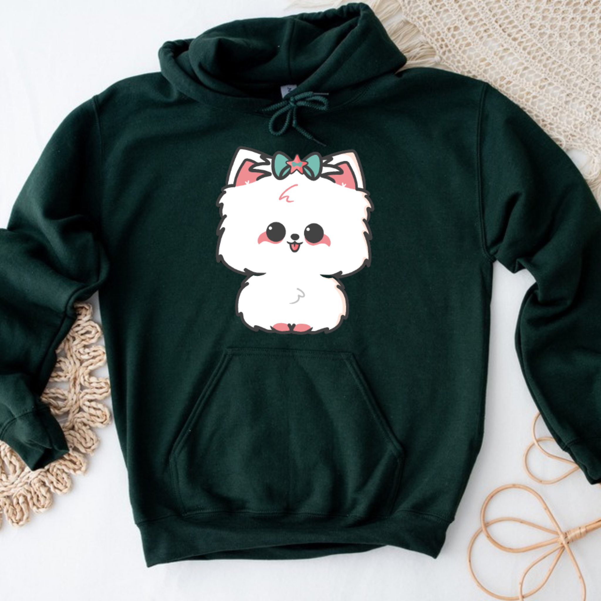 White Puppy with Bow Hoodie