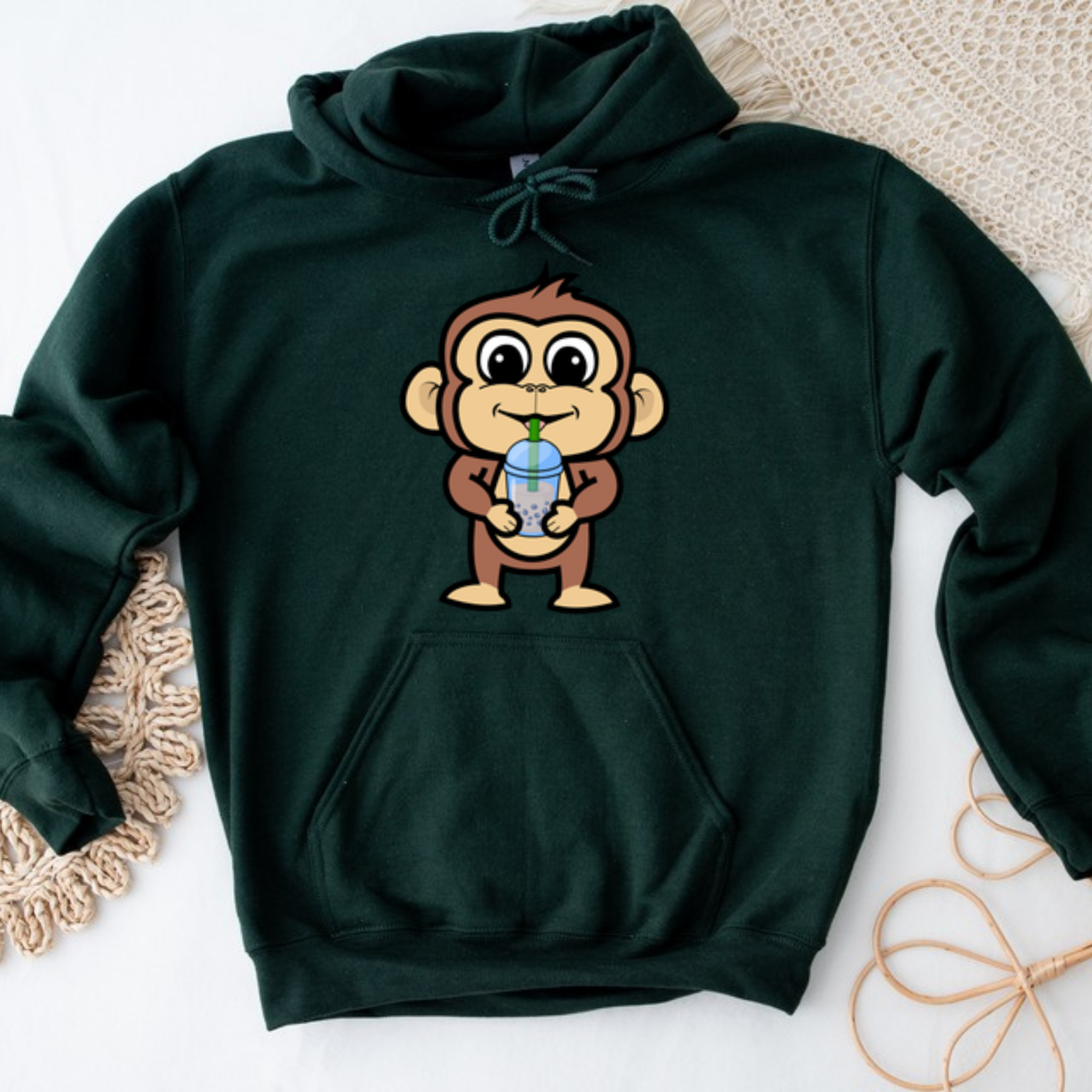 Monkey Drinking Boba Tea Hoodie