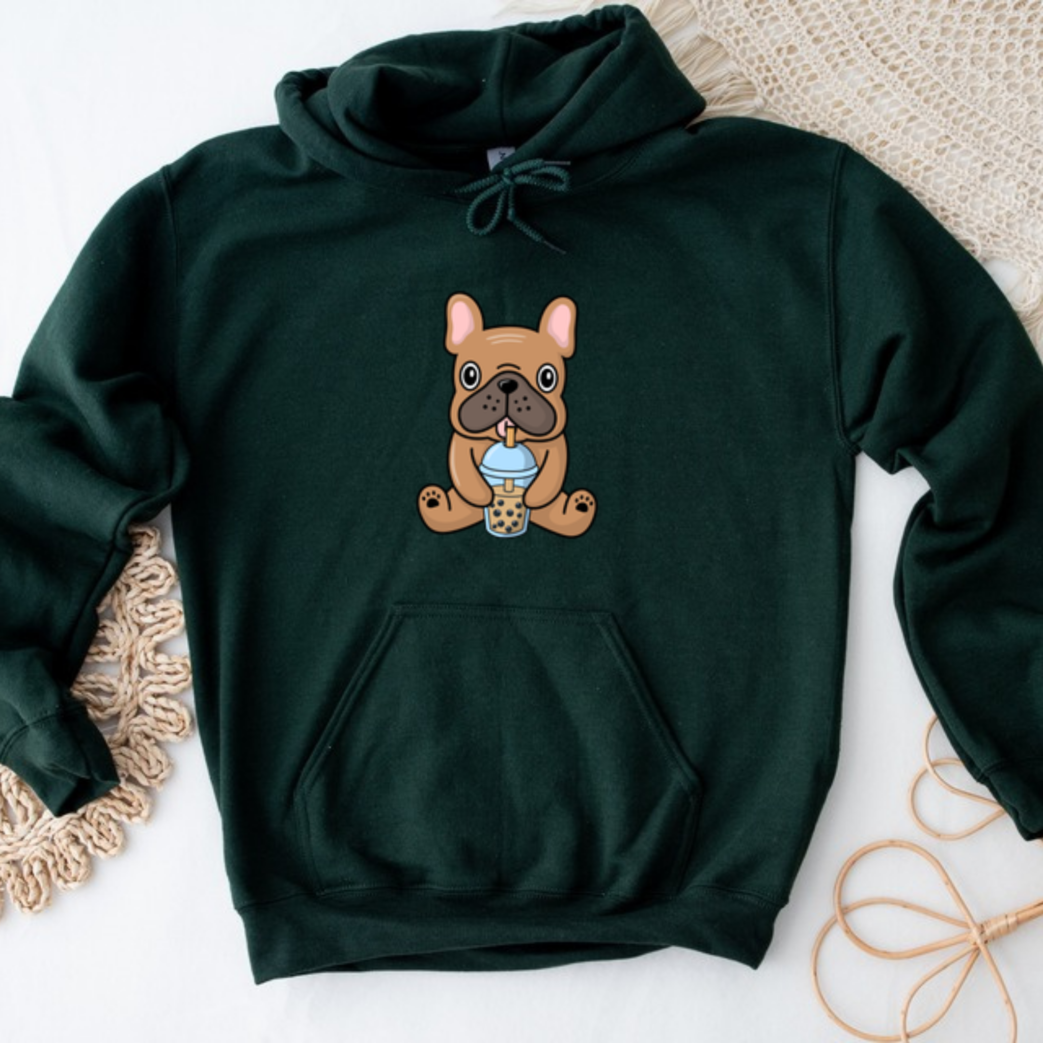 French Bulldog Drinking Boba Hoodie