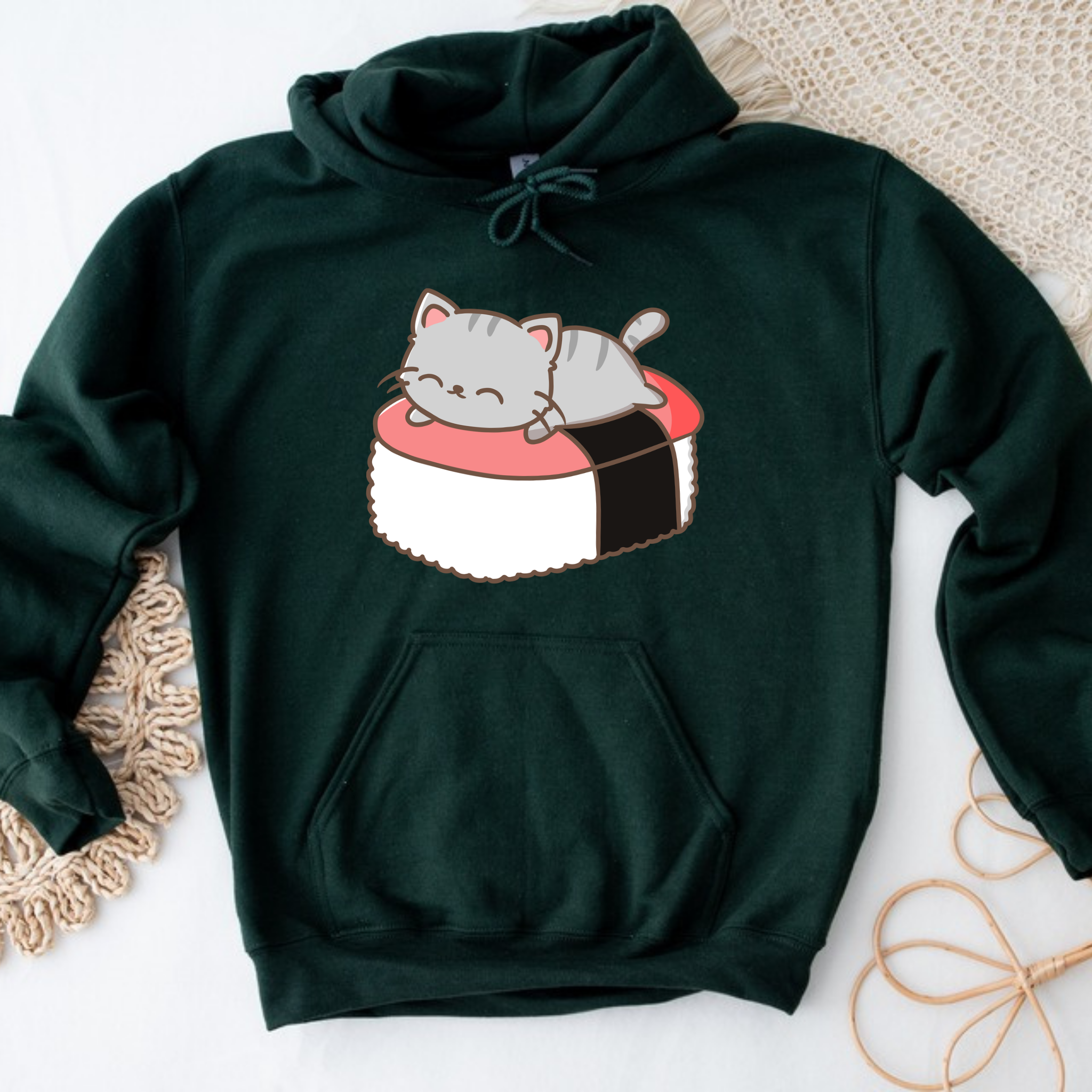 Grey Kitten on Sushi Bed Hoodie