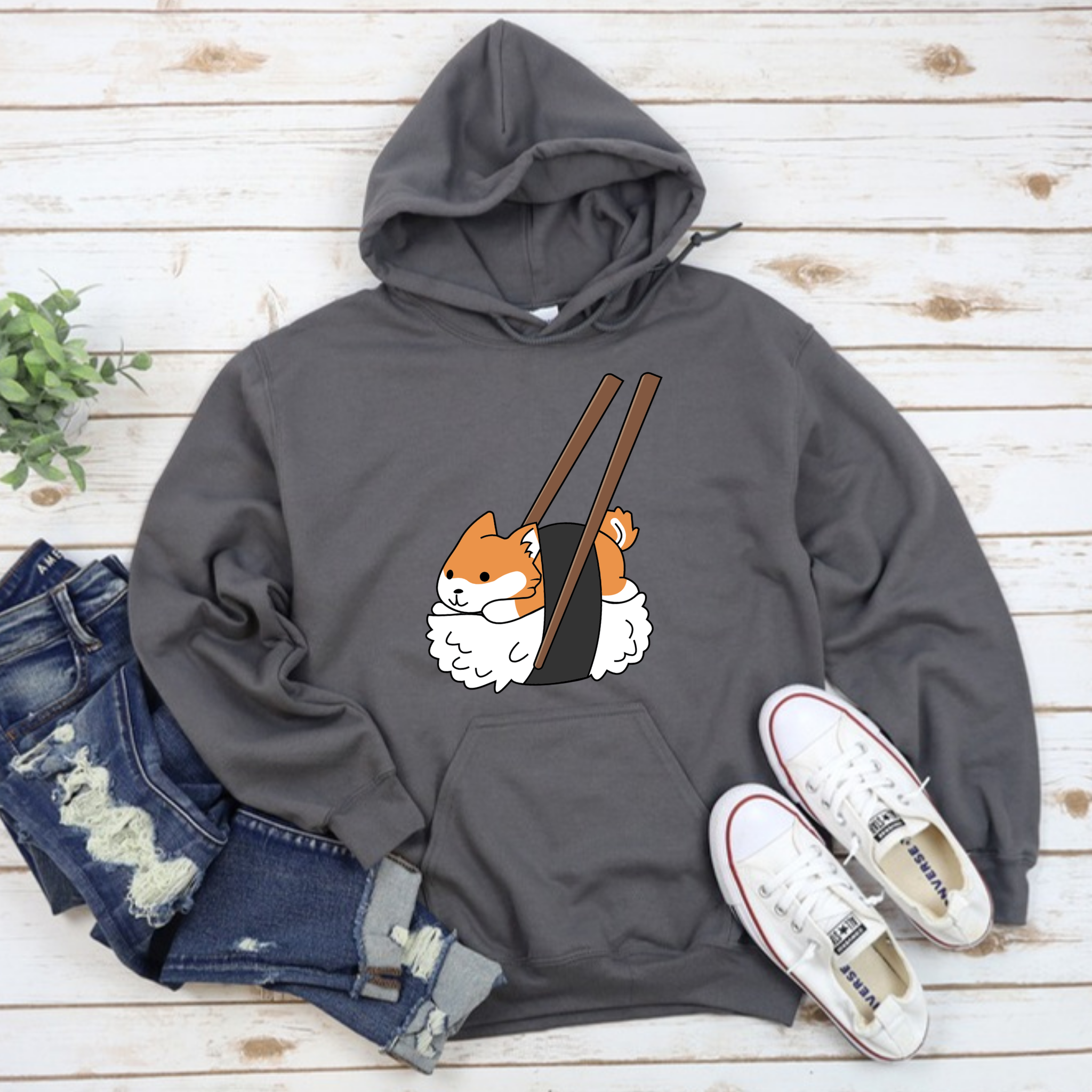 Shiba Inu Sushi with Chopsticks Hoodie